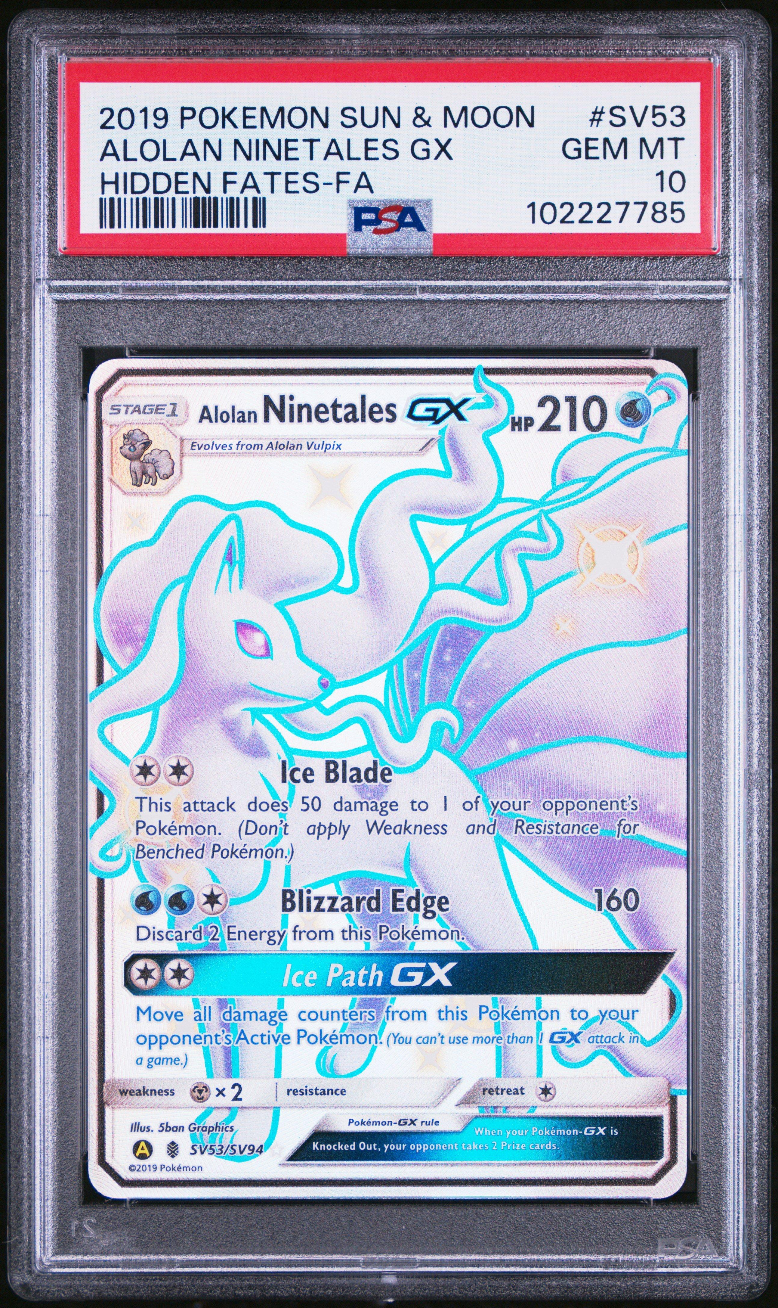 2019 Pokemon Sun & Moon Hidden Fates Sv53 Full Art/alolan Ninetales Gx PSA
