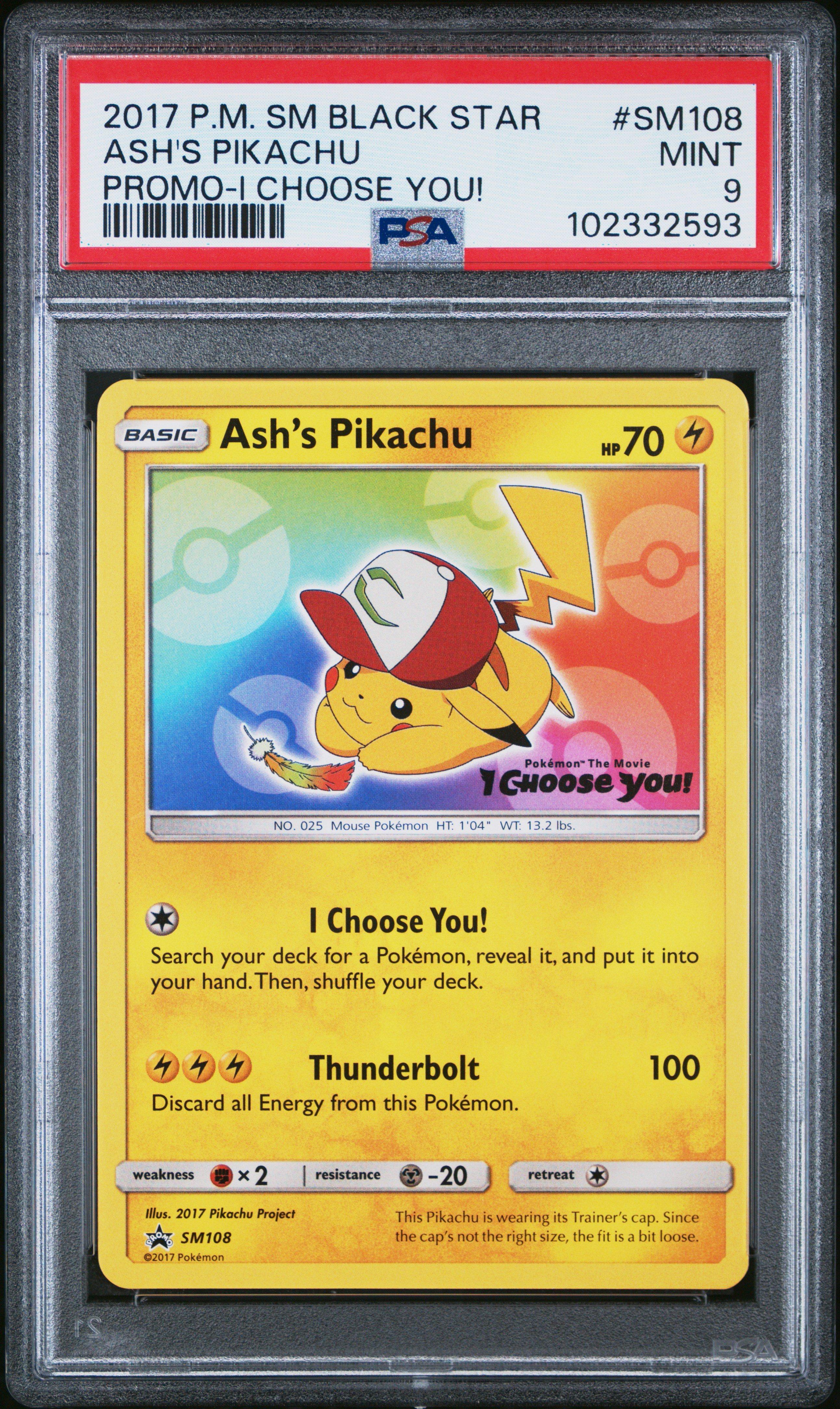 2017 Pokemon Sm Black Star Promo Sm108 Ash's Pikachu I Choose You! PSA