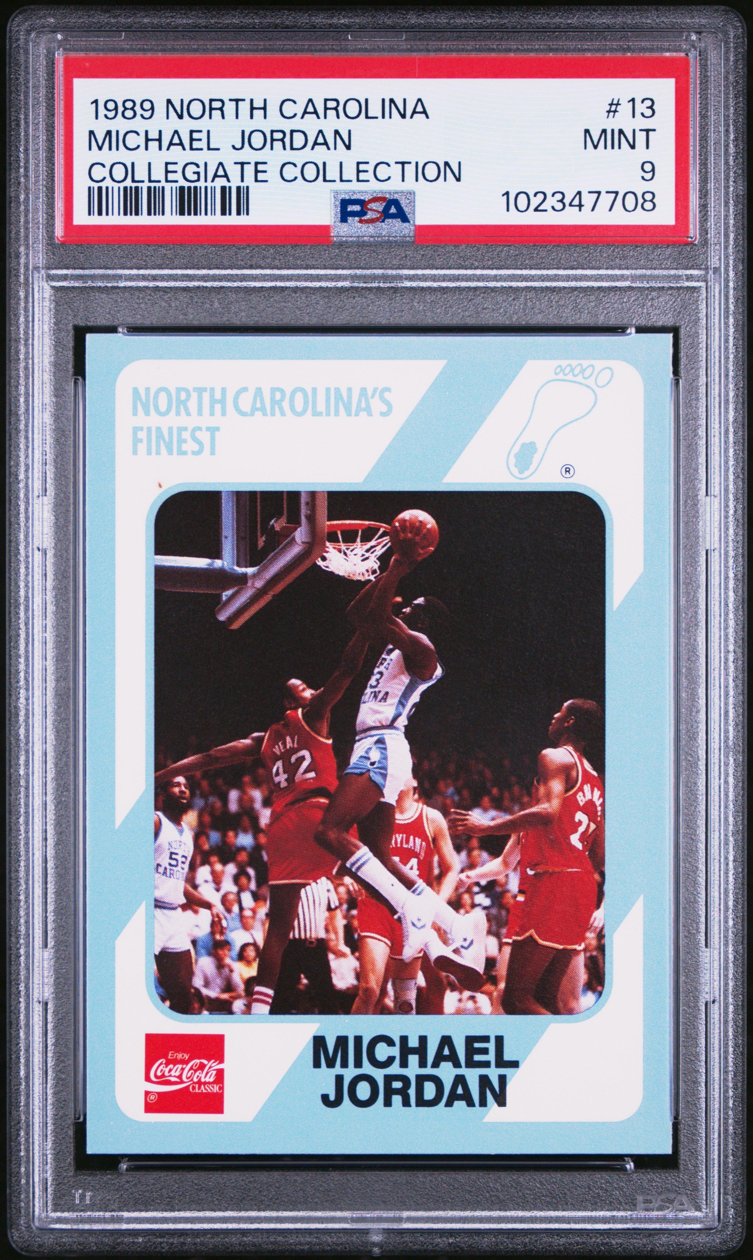 graded baseball cards north carolina 1989 Collegiate Collection Michael Jordan #17 Basketball Card PSA 10 Gem Mint MICHAEL JORDAN WORN UNC SHORTS