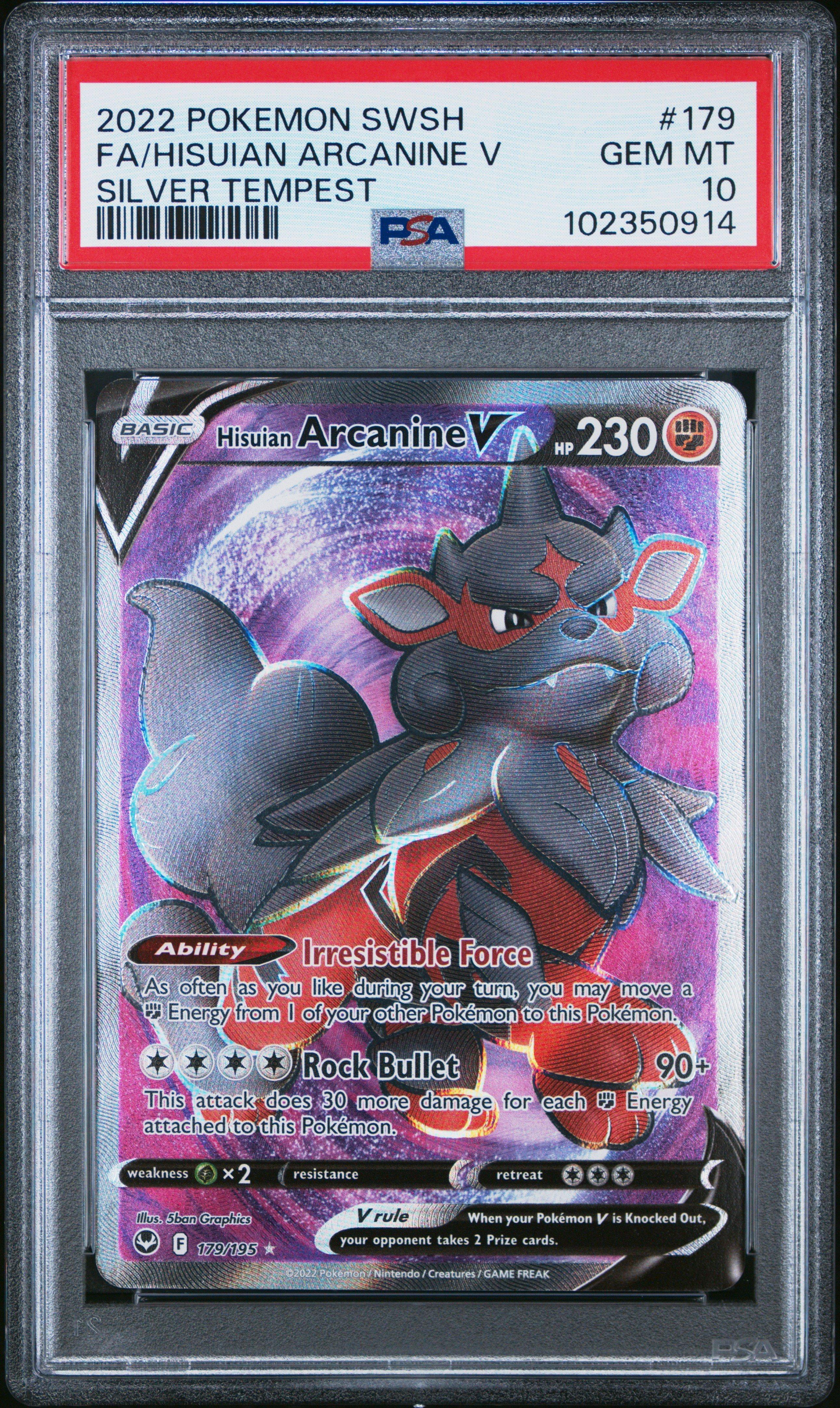 2022 Pokemon Sword & Shield Silver Tempest 179 Full Art/hisuian Arcanine V  PSA 10 Graded Card | GameStop