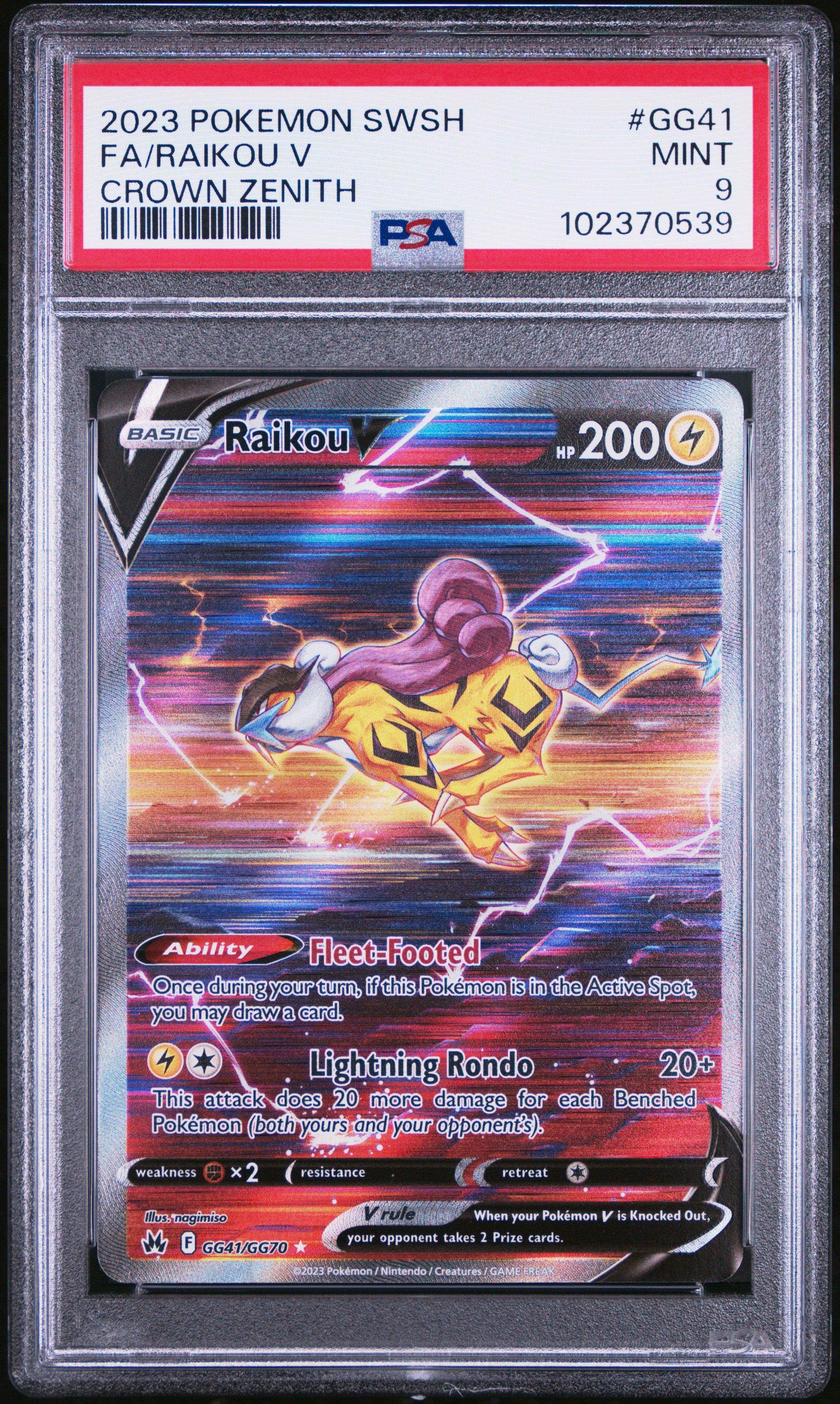 2023 Pokemon Sword And Shield Crown Zenith Gg41 Full Art/raikou V PSA