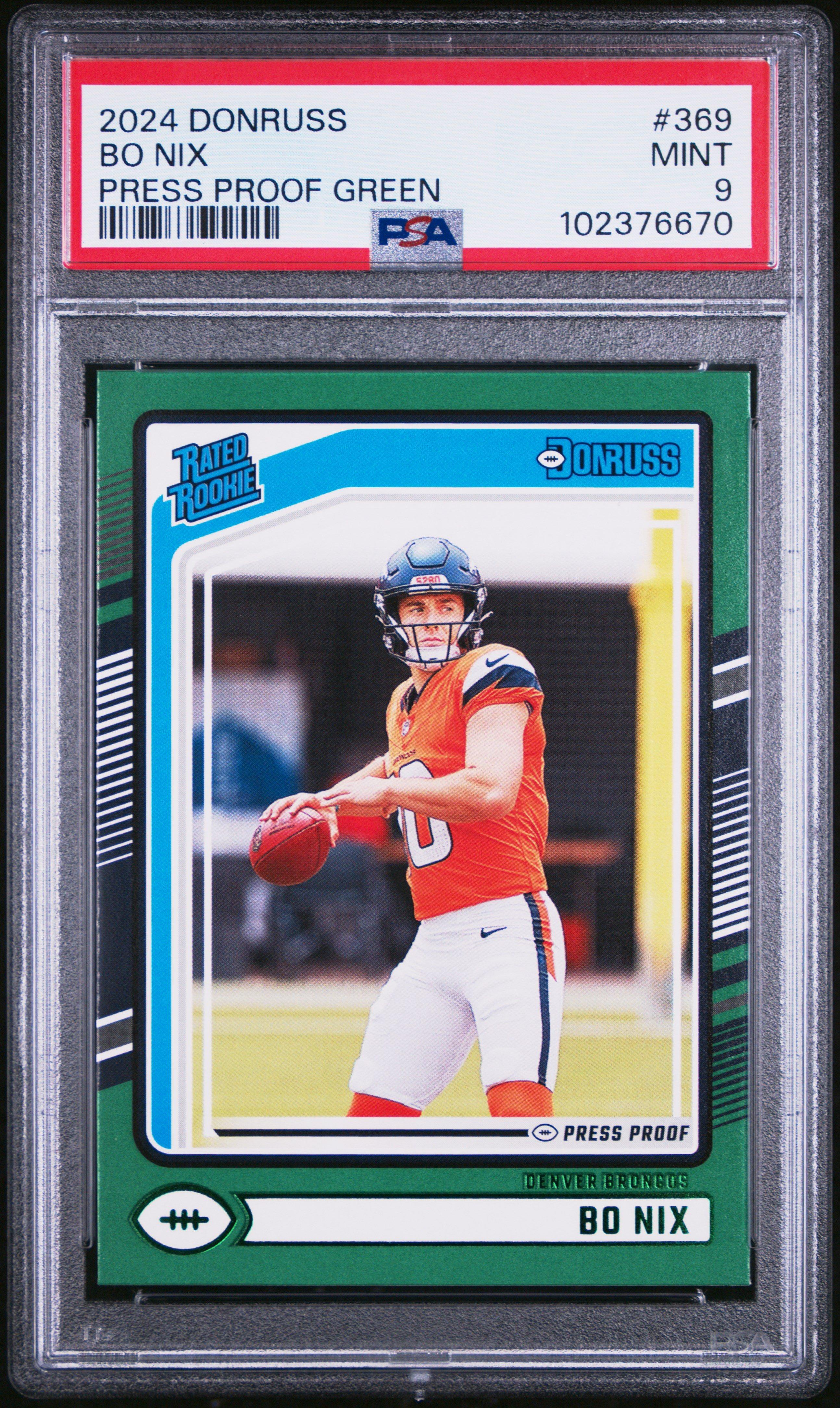 2024 Panini Donruss 369 Bo Nix Press Proof Green PSA 9