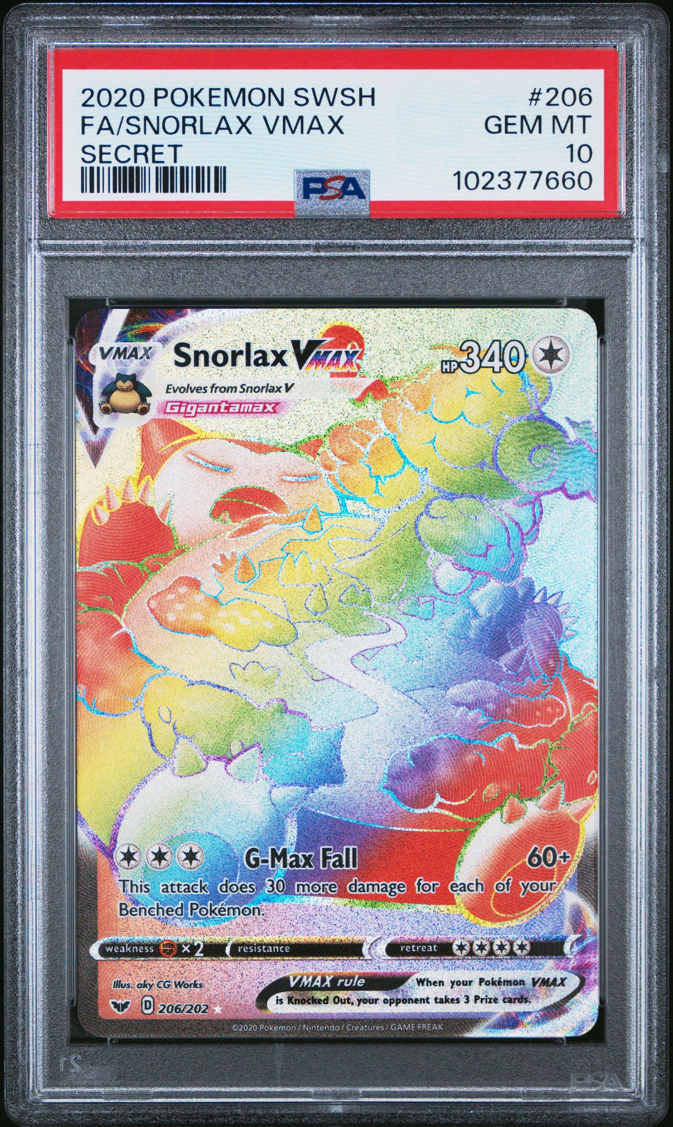 2020 Pokemon Sword & Shield 206 Full Art/snorlax Vmax Secret PSA