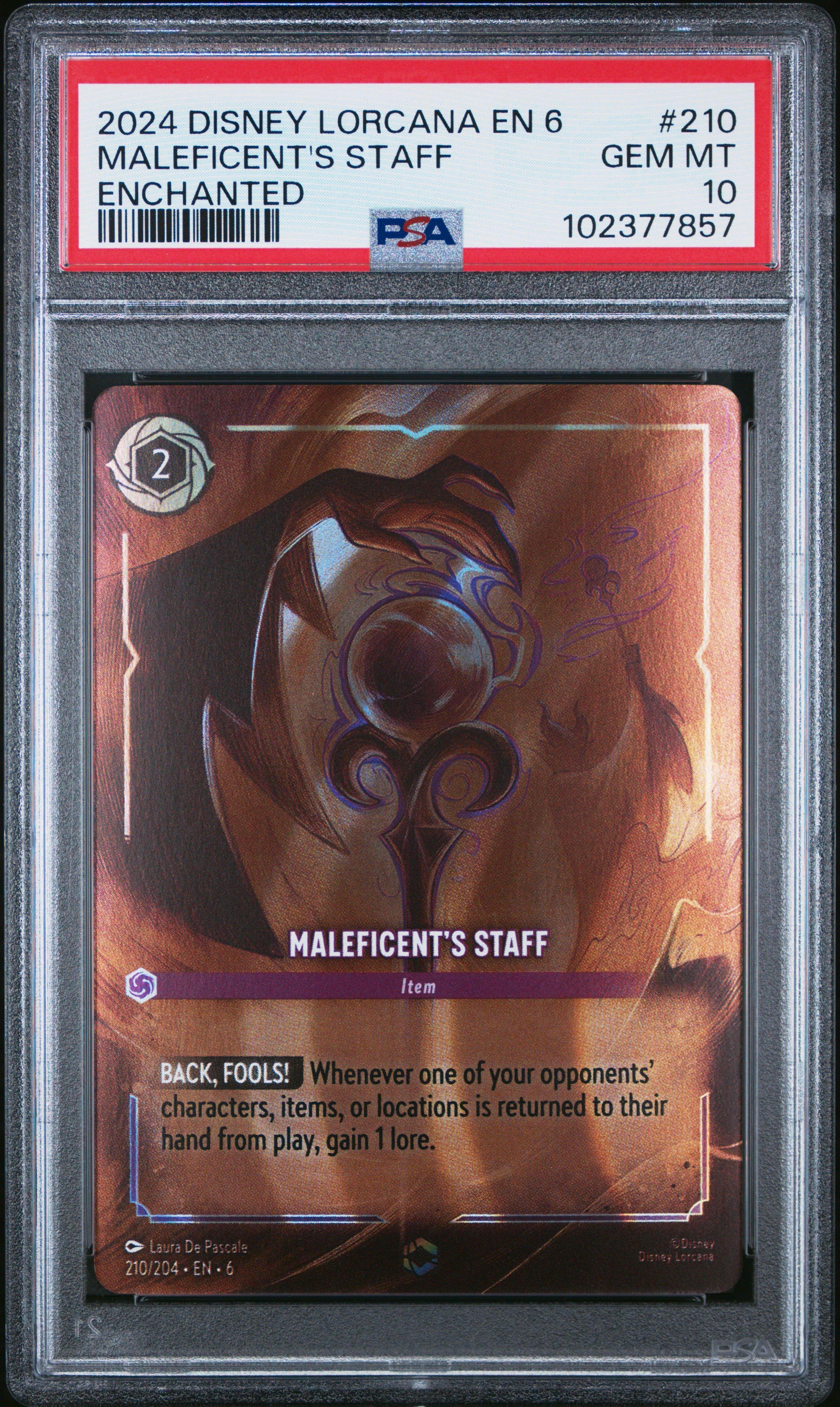 2024 Disney Lorcana En 6-azurite Sea 210 Maleficent's Staff Enchanted PSA