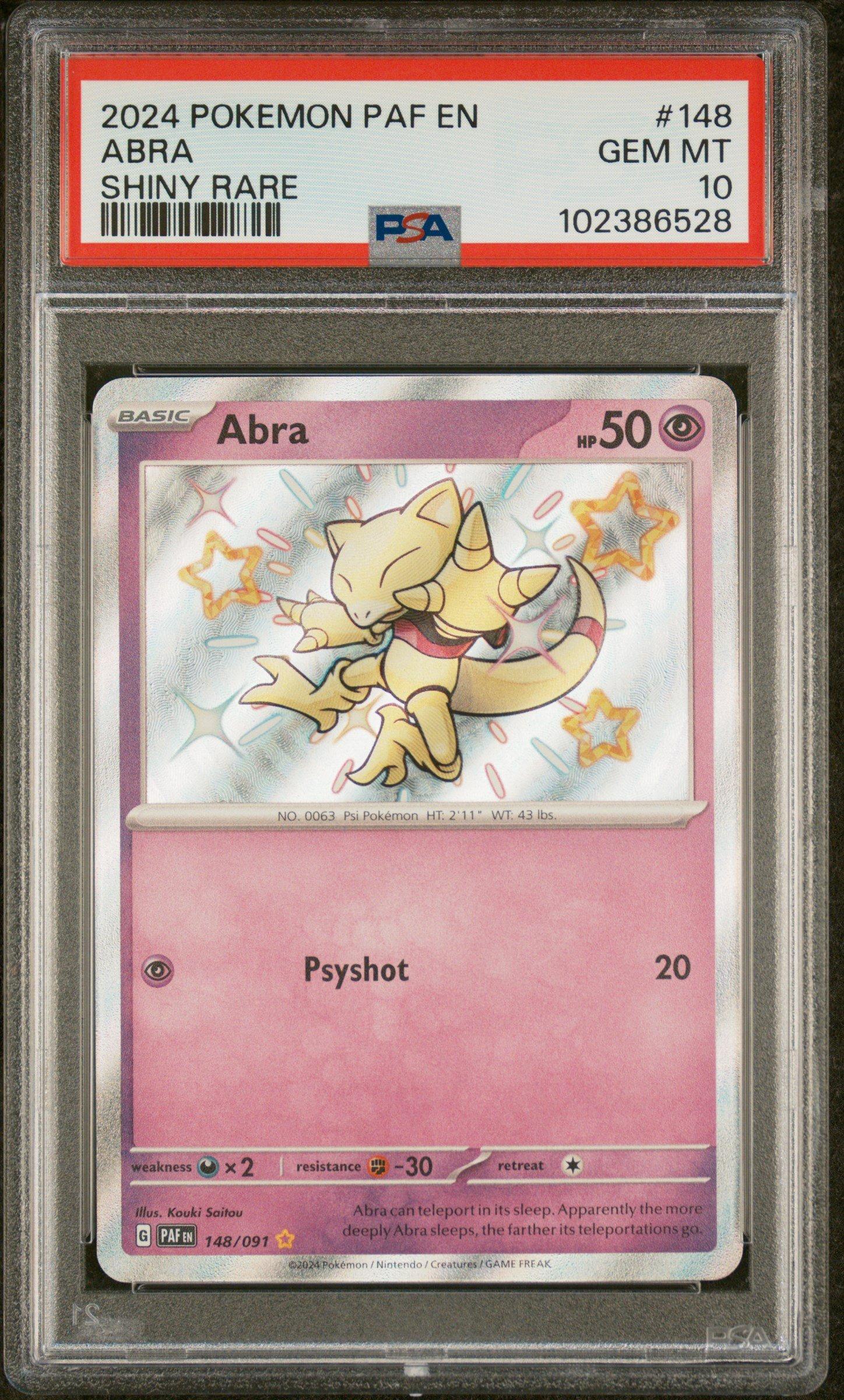 2024 Pokemon Paf En-paldean Fates 148 Abra Shiny Rare PSA 10
