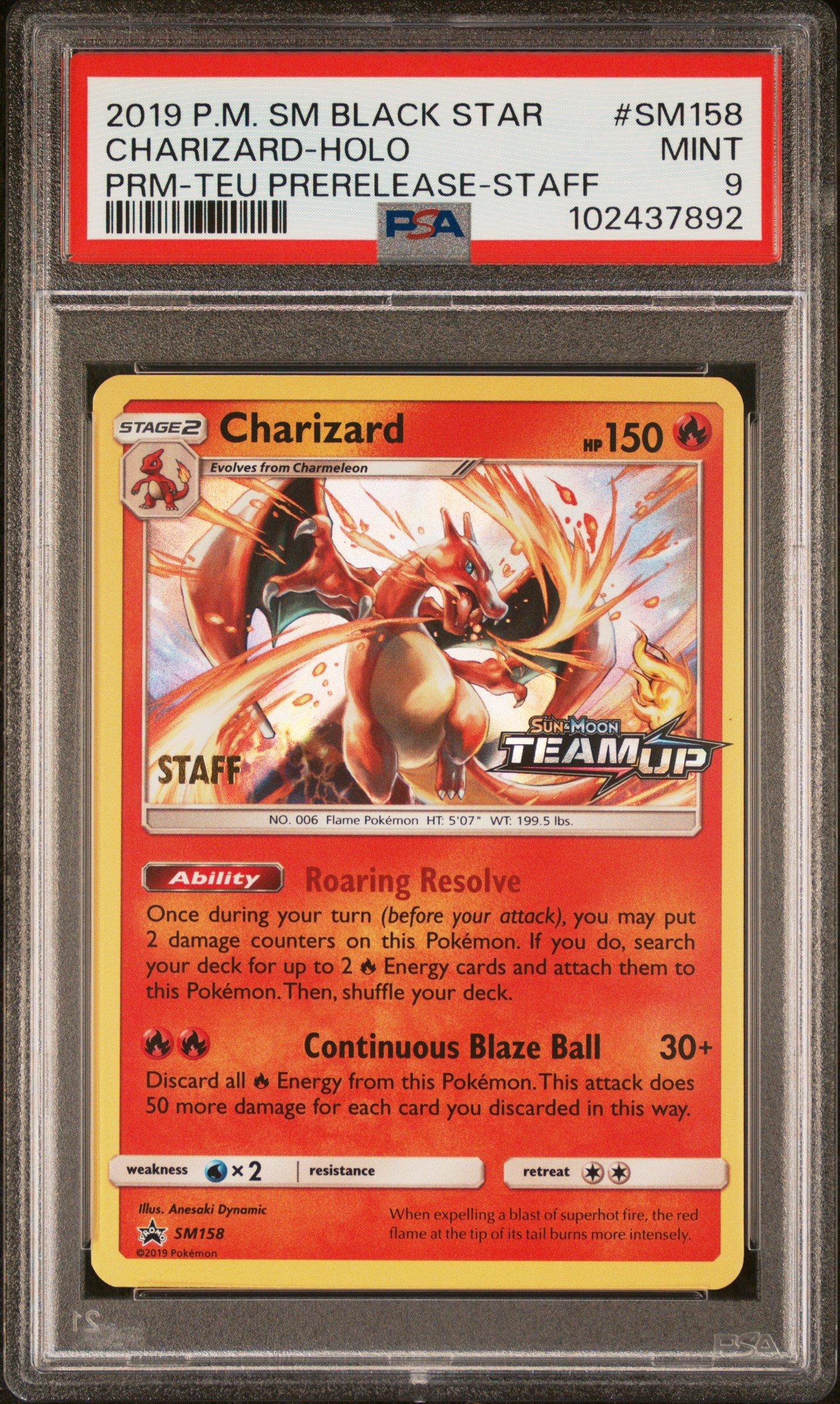 2019 Pokemon Sm Black Star Promo Sm158 Charizard-holo Team Up Prerelease-staff PSA