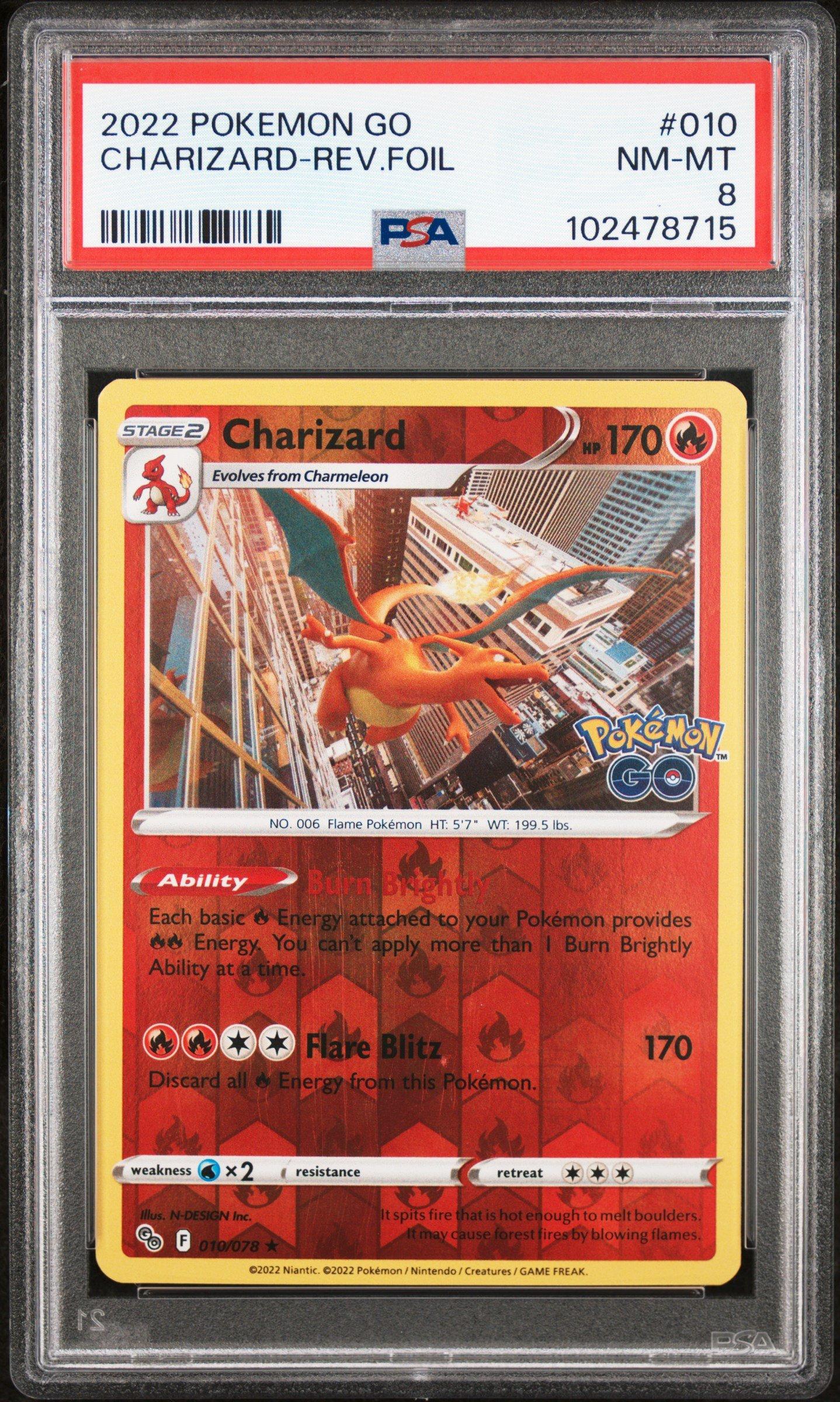 2022 Pokemon Go 010 Charizard-reverse Foil PSA 8 Graded Card