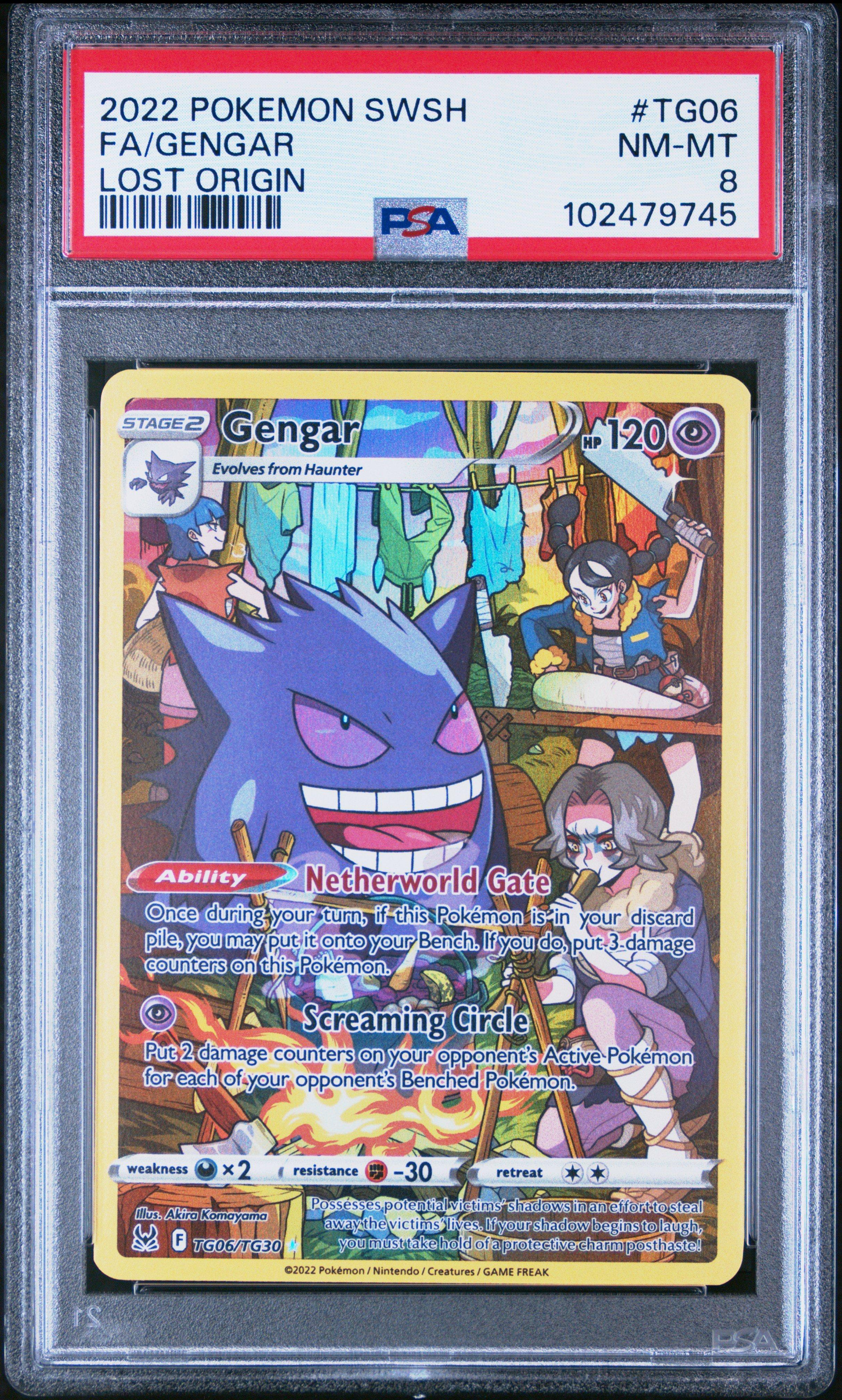 2022 Pokemon Sword & Shield Lost Origin Tg06 Full Art/gengar PSA 8