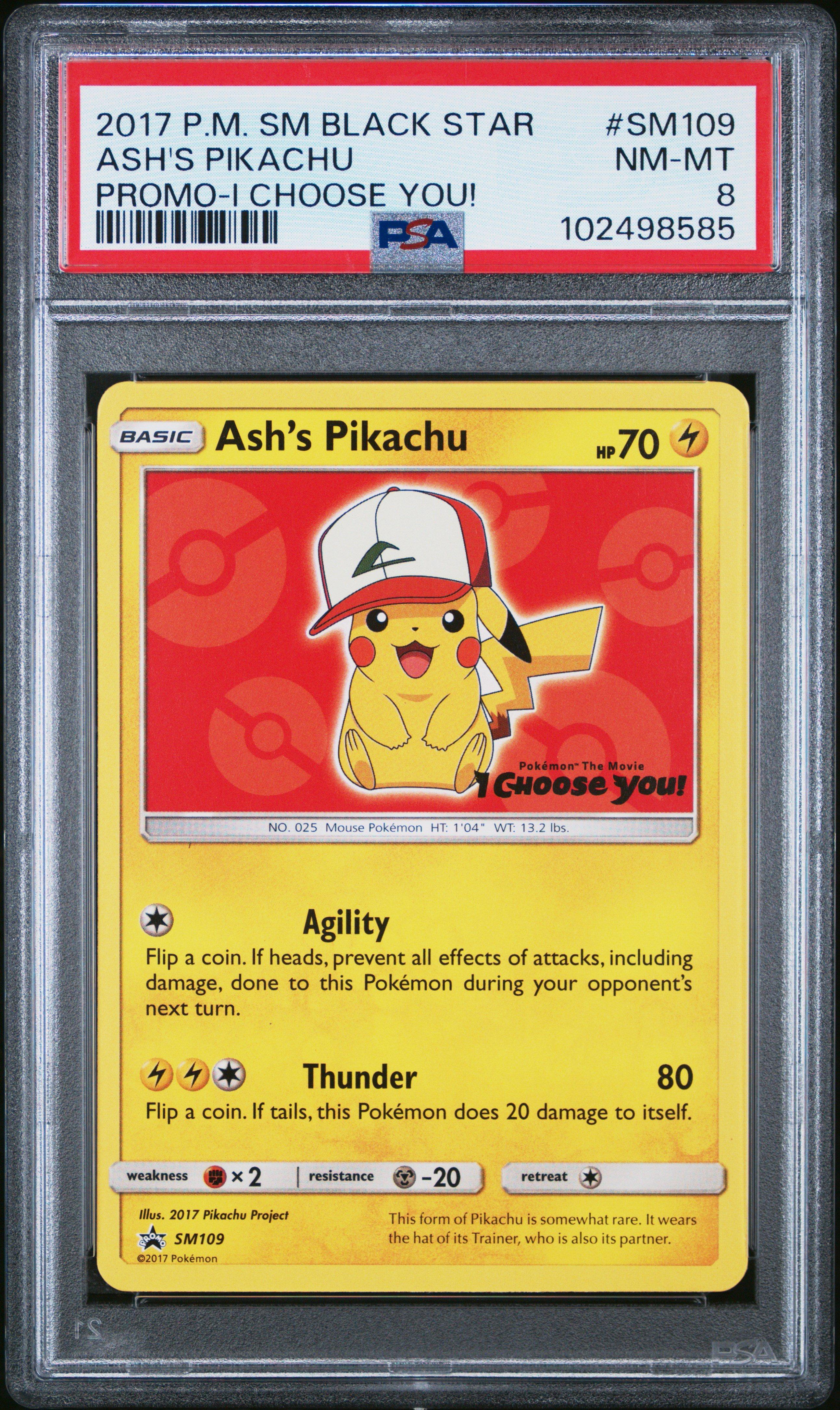 2017 Pokemon Sm Black Star Promo Sm109 Ash's Pikachu I Choose You! PSA