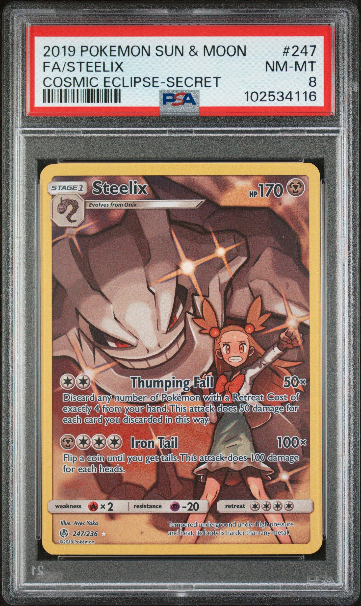 pokemon sun and moon secret rare cards 2019 Pokemon Sun & Moon Cosmic Eclipse 247 Full Art/steelix Secret PSA 8  Graded Card