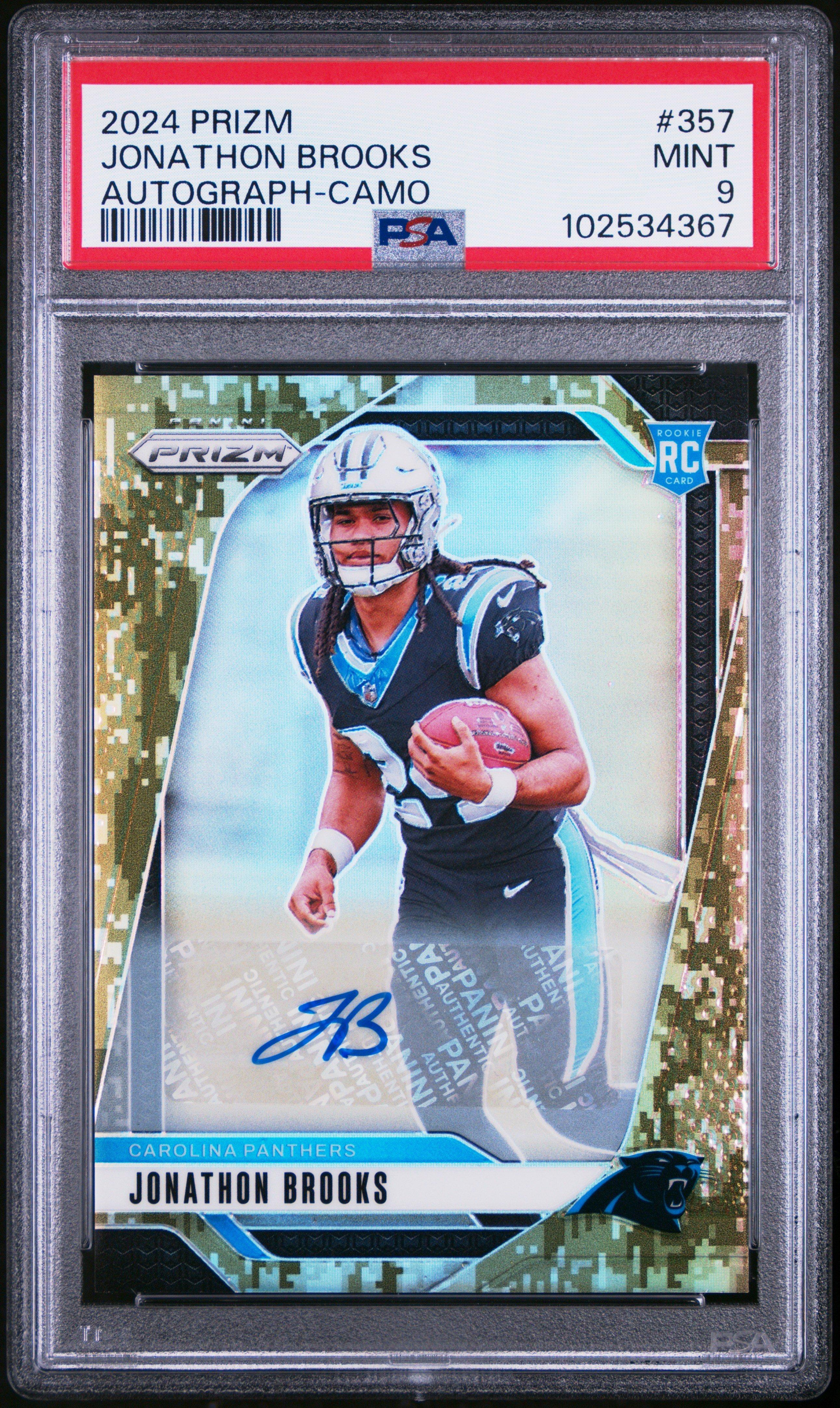 2024 Panini Prizm 357 Jonathon Brooks Autograph-camo PSA 9