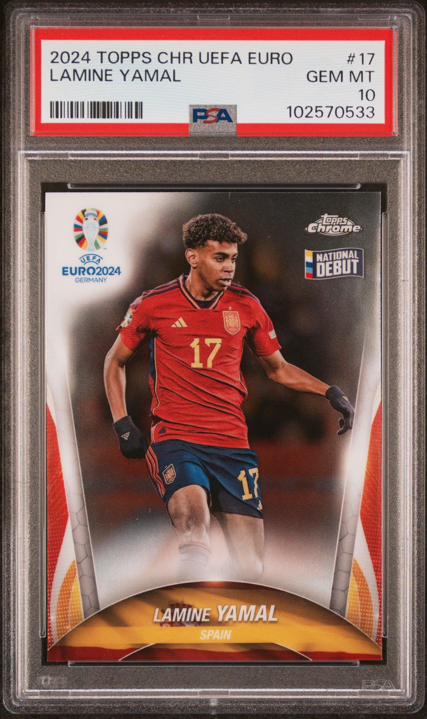 2024 Topps Chrome Uefa Euro 17 Lamine Yamal PSA 10