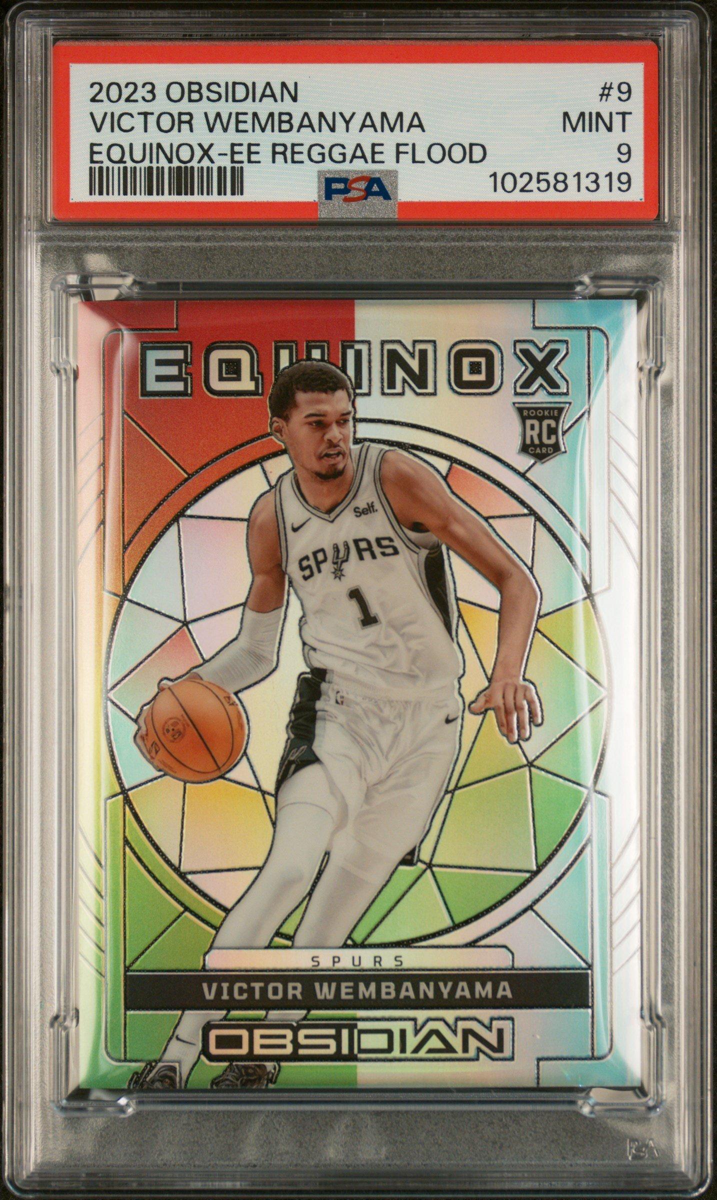 2023 Panini Obsidian Equinox 9 Victor Wembanyama Electric Etch Reggae Flood PSA 9
