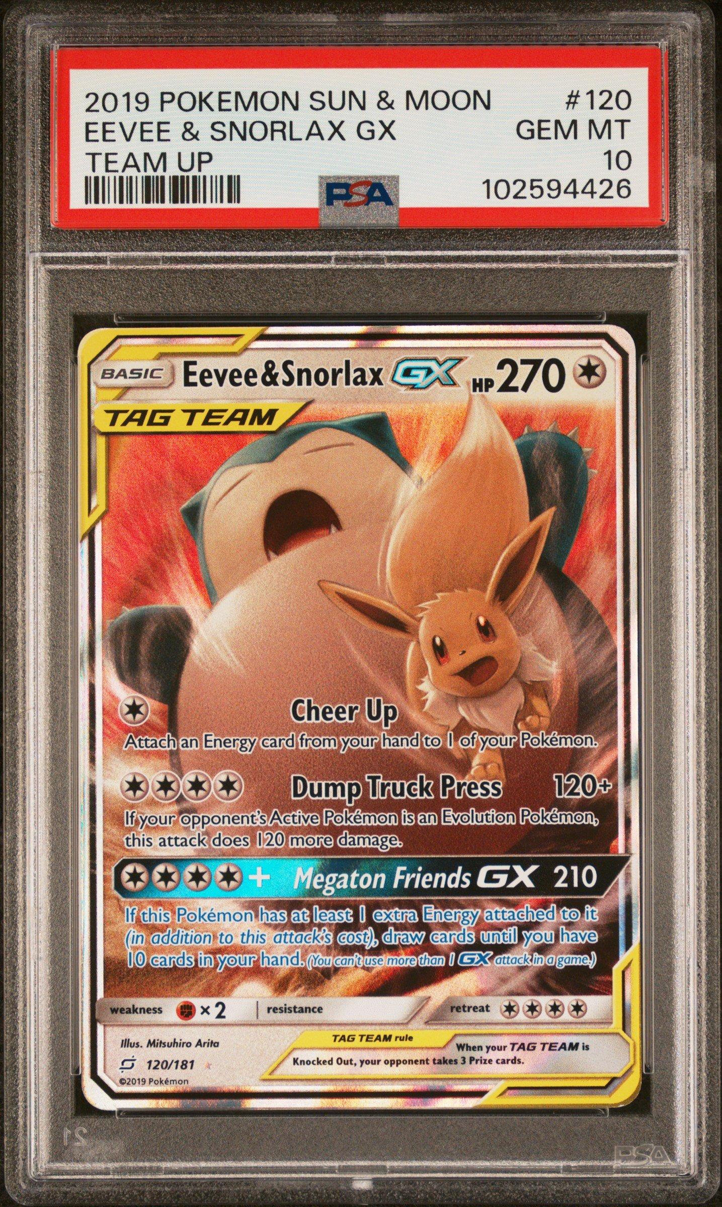 2019 Pokemon Sun & Moon Team Up 120 Eevee & Snorlax Gx PSA