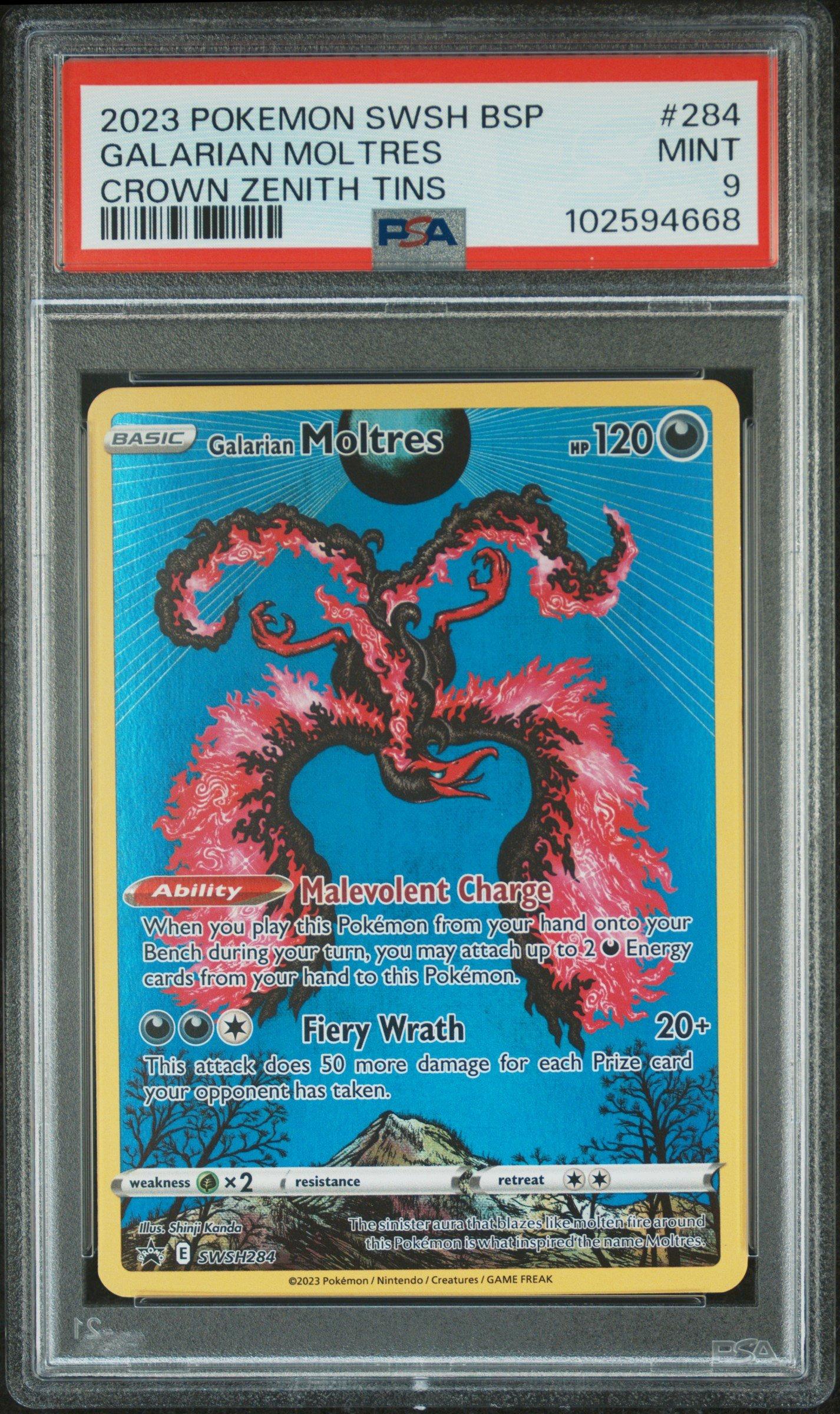 2023 Pokemon Swsh Black Star Promo 284 Galarian Moltres Crown Zenith Tins PSA