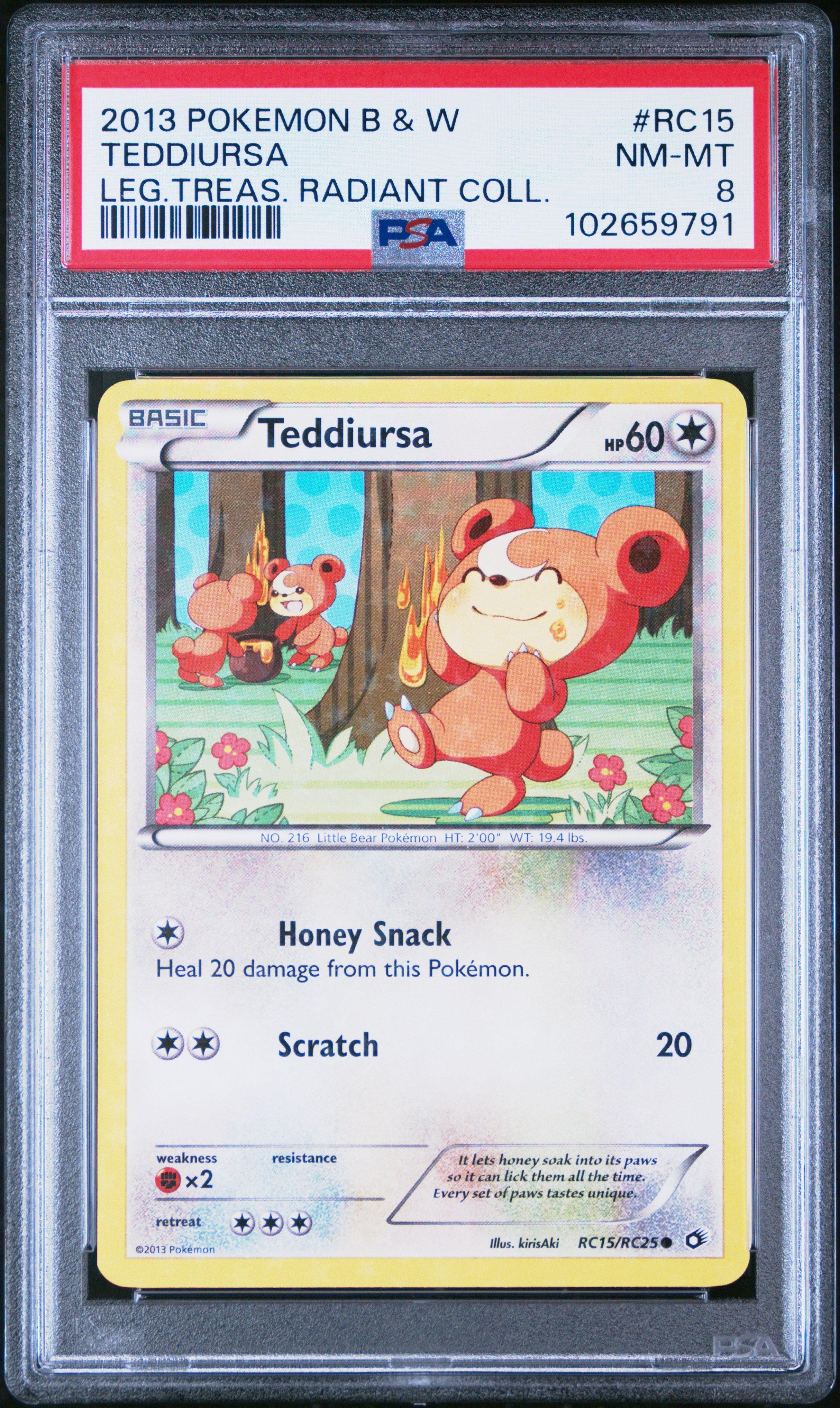 2013 Pokemon Black & White Legendary Treasures Radiant Collection 15/25 Teddiursa PSA 8