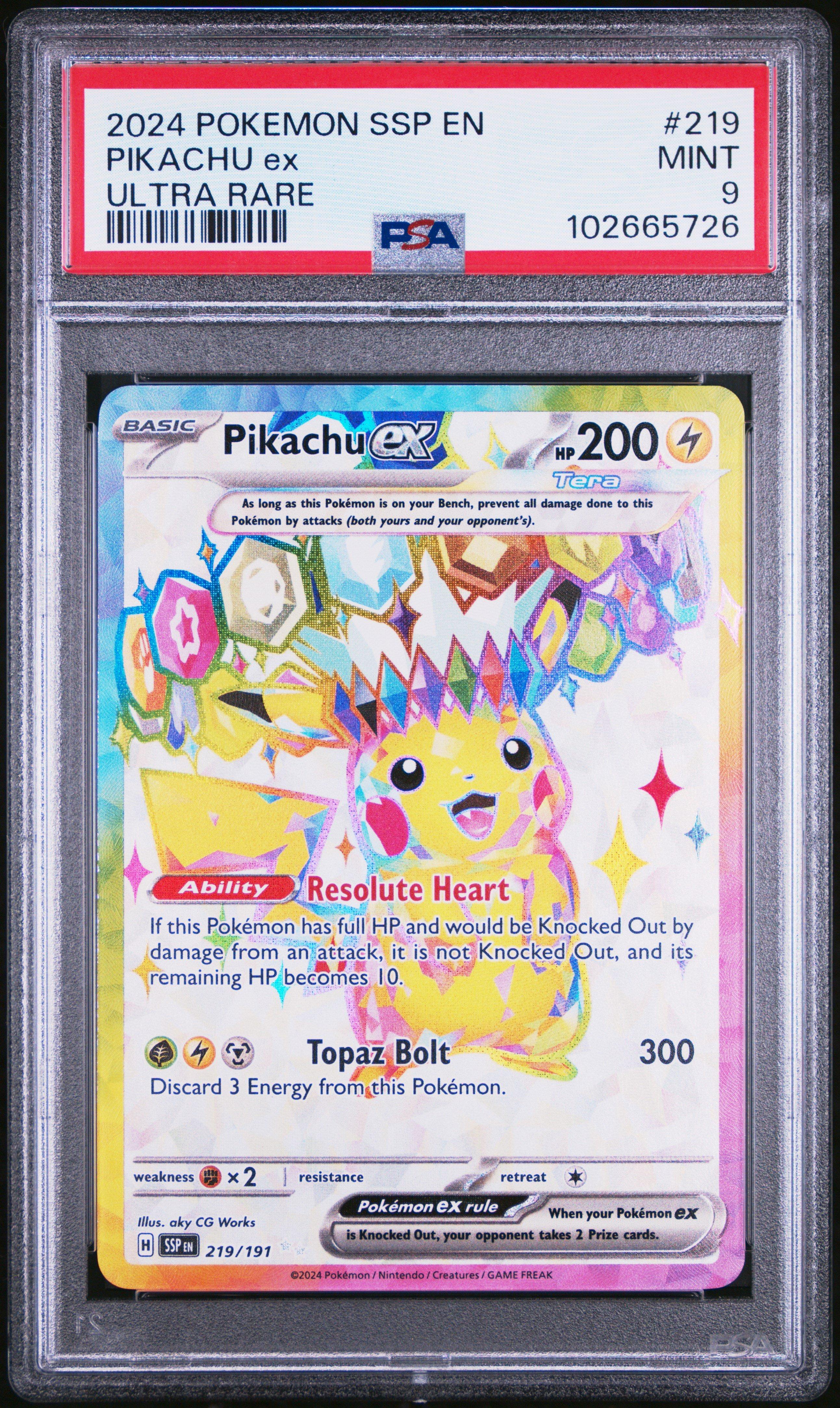 2024 Pokemon Ssp En-surging Sparks 219 Pikachu Ex Ultra Rare PSA 9