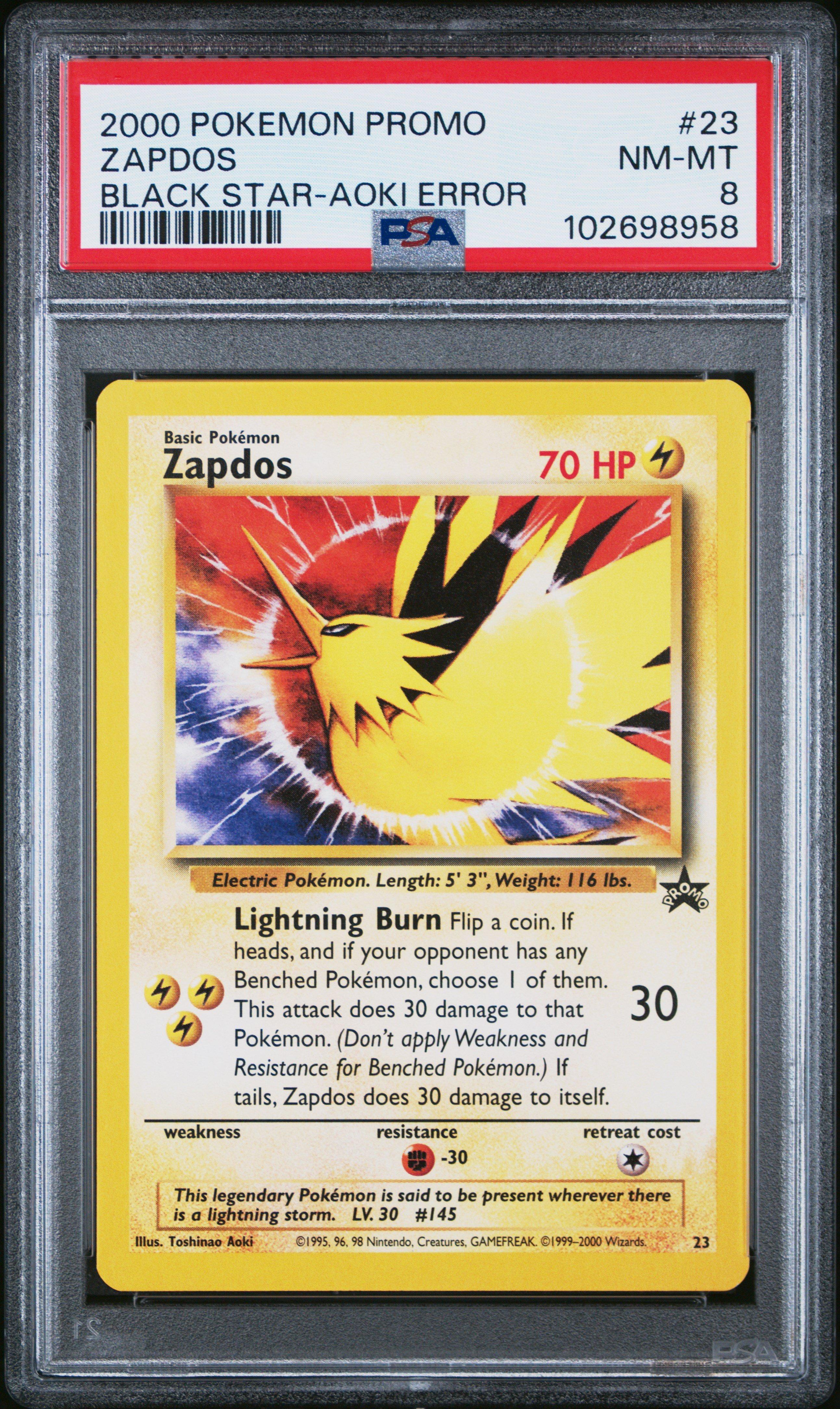 2000 Pokemon Promo Black Star 23 Zapdos Toshinao Aoki Error PSA
