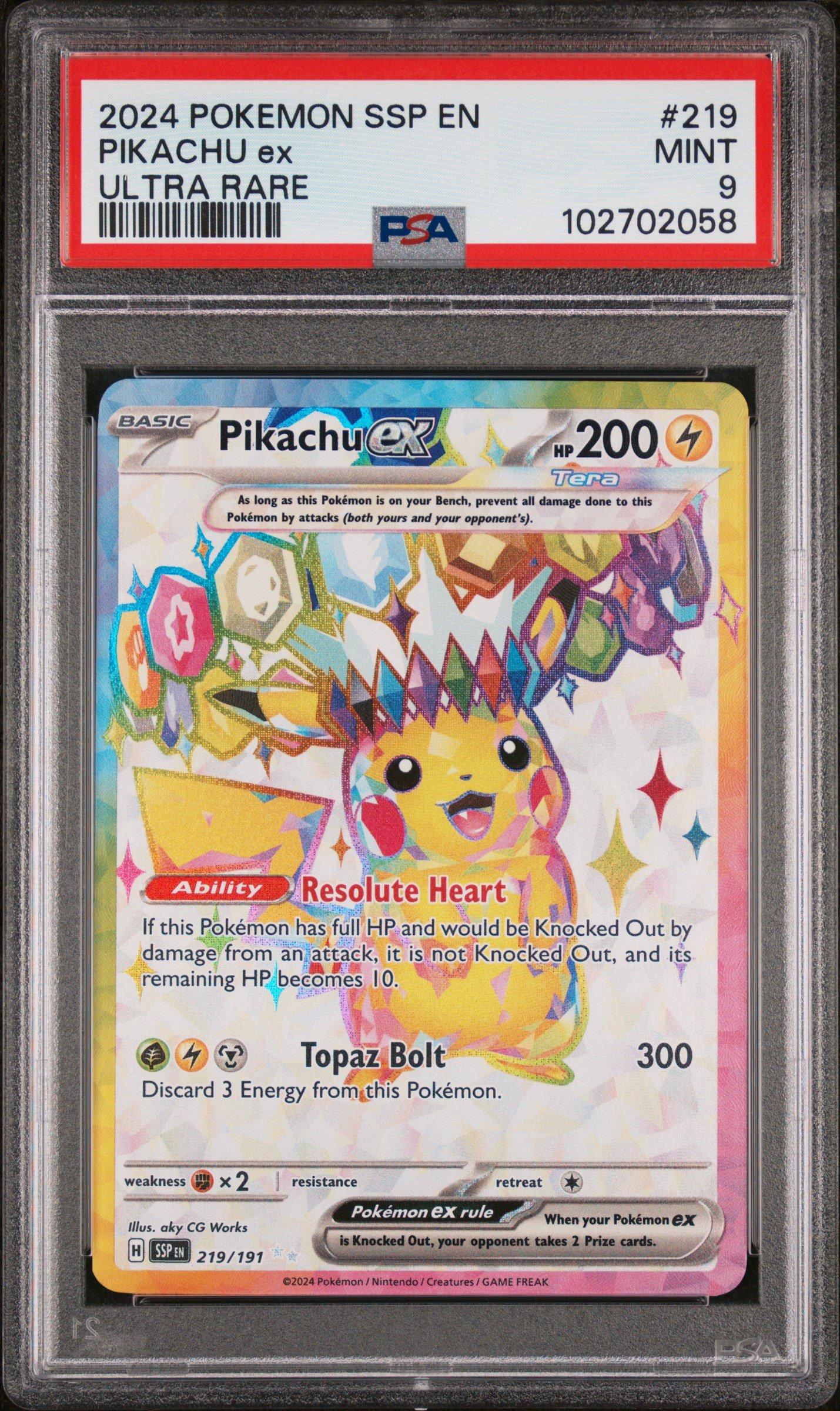 2024 Pokemon Ssp En-surging Sparks 219 Pikachu Ex Ultra Rare PSA 9