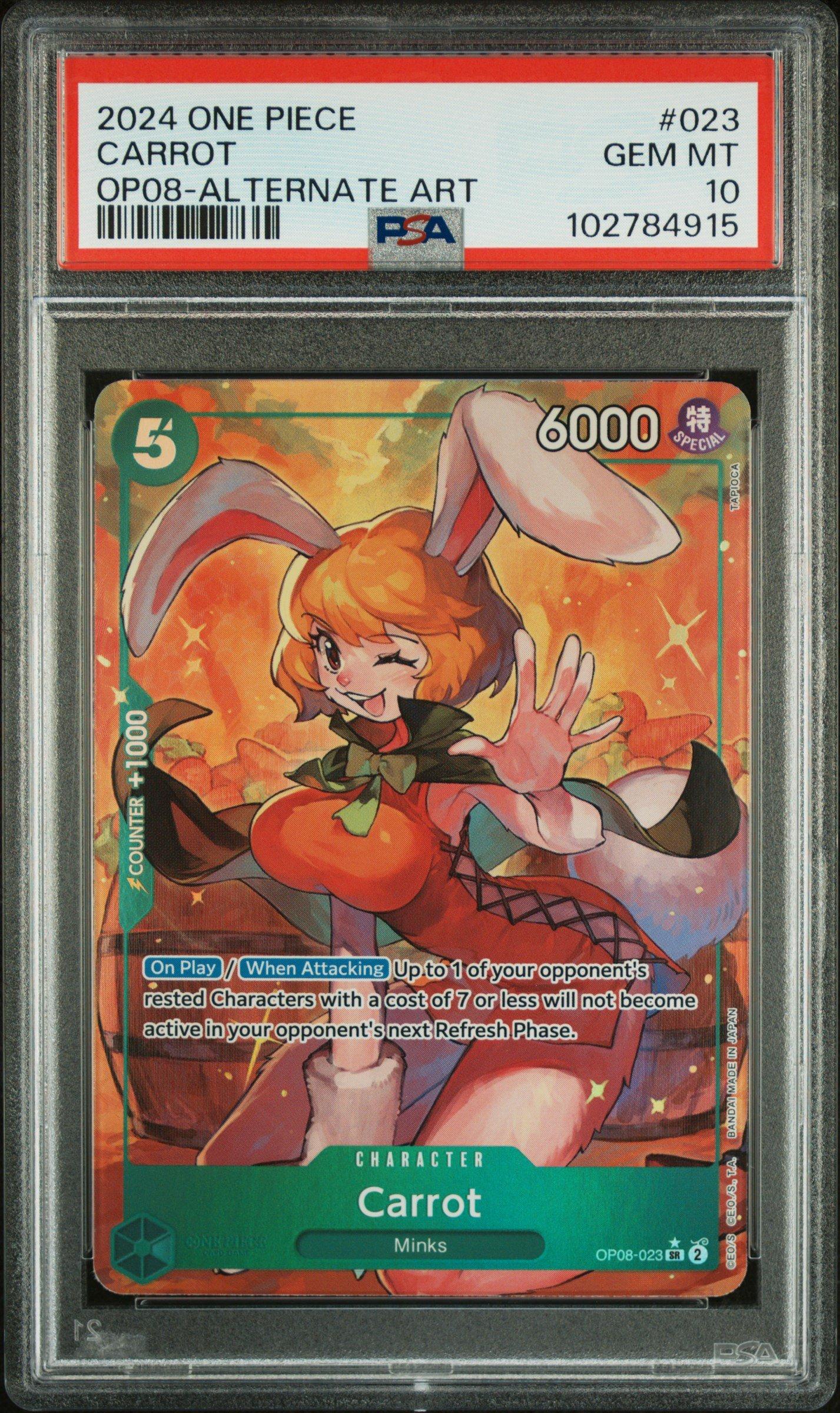 2024 One Piece Op08-two Legends 023 Carrot Alternate Art PSA 10