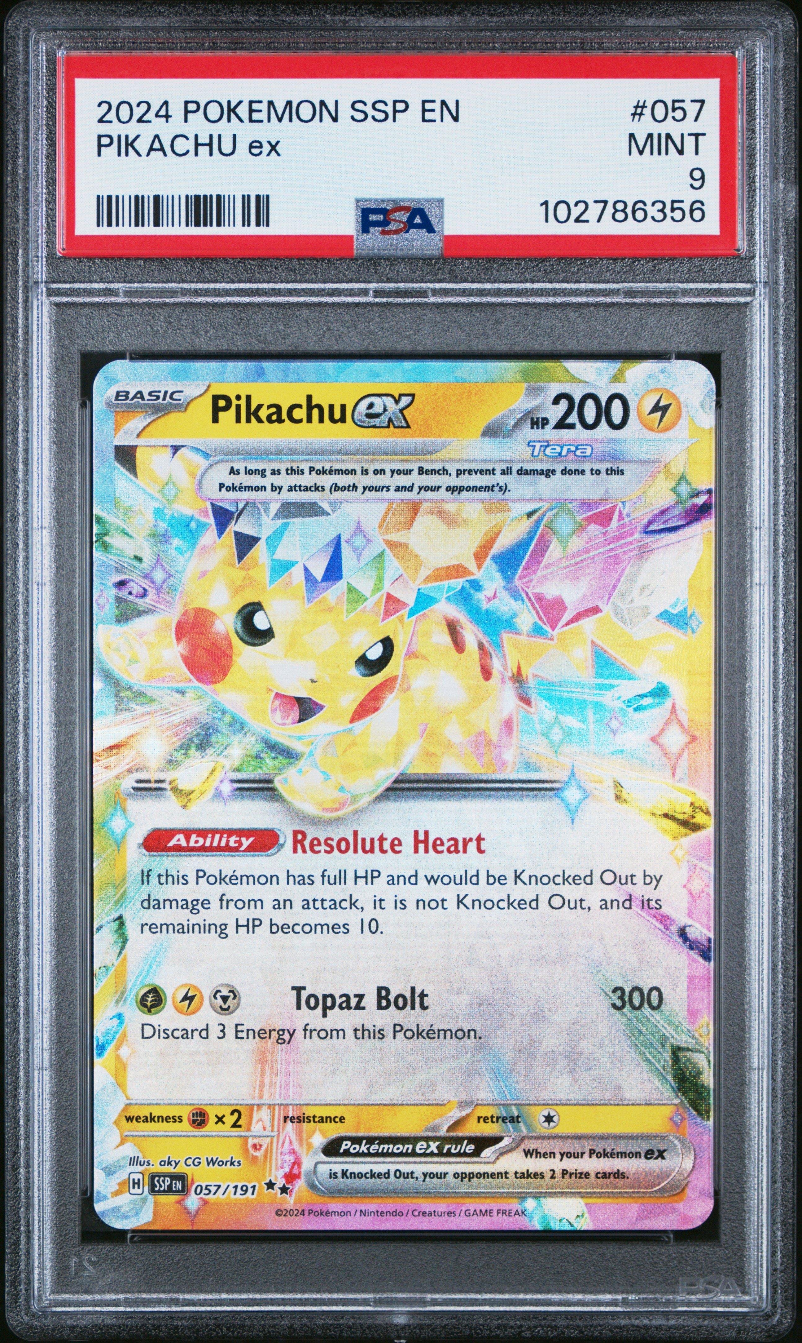 2024 Pokemon Ssp En-surging Sparks 057 Pikachu Ex PSA 9 Graded