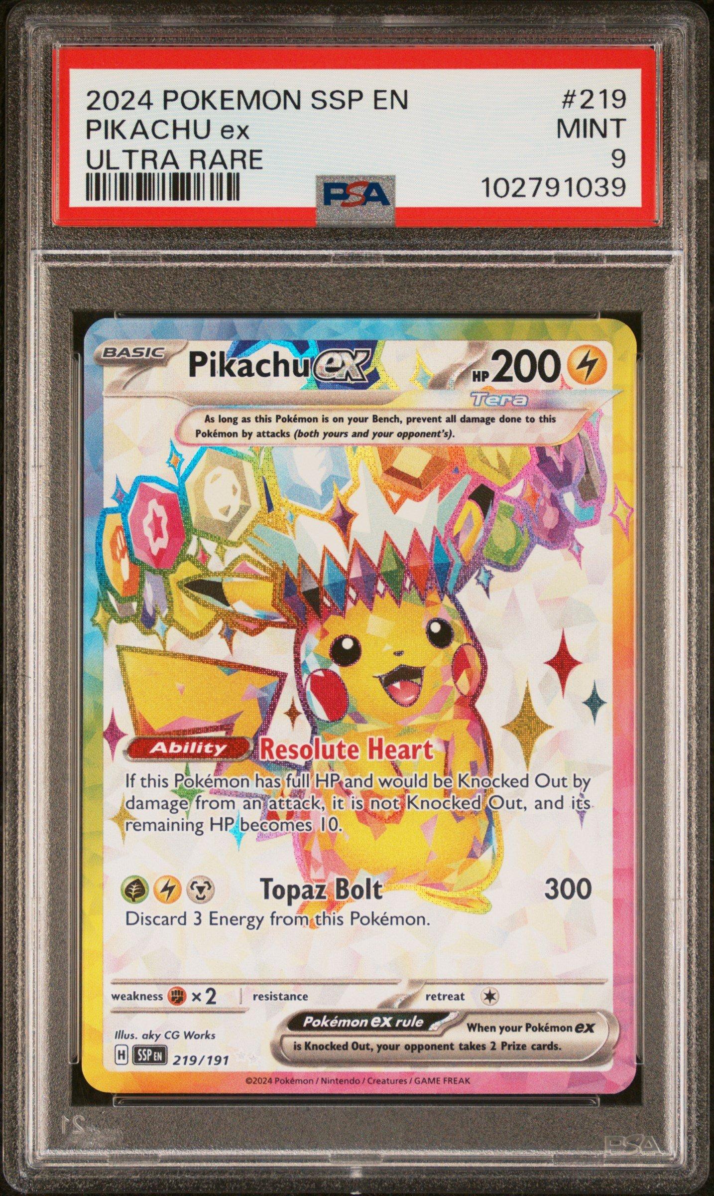 2024 Pokemon Ssp En-surging Sparks 219 Pikachu Ex Ultra Rare PSA 9