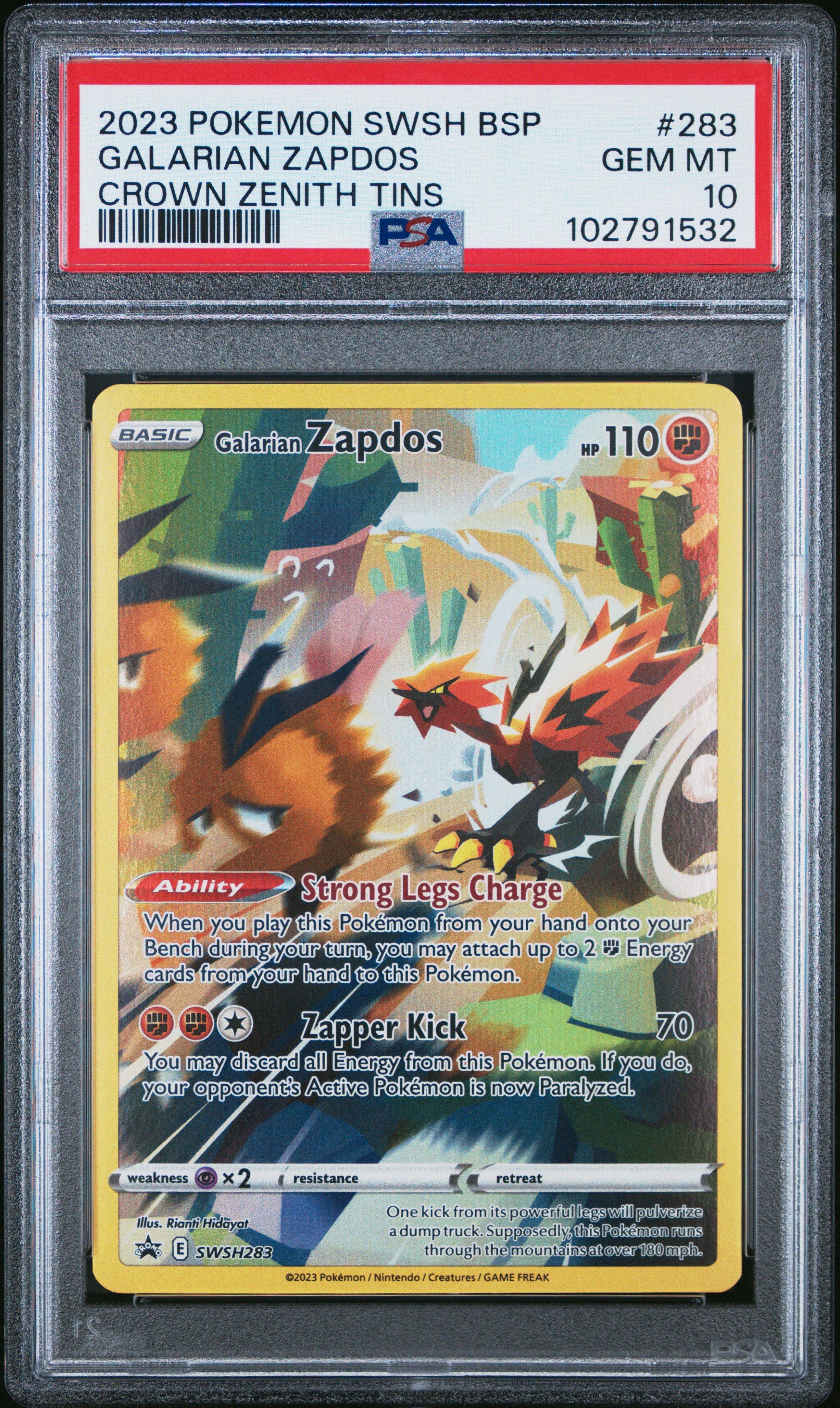2023 Pokemon Swsh Black Star Promo 283 Galarian Zapdos Crown Zenith Tins PSA