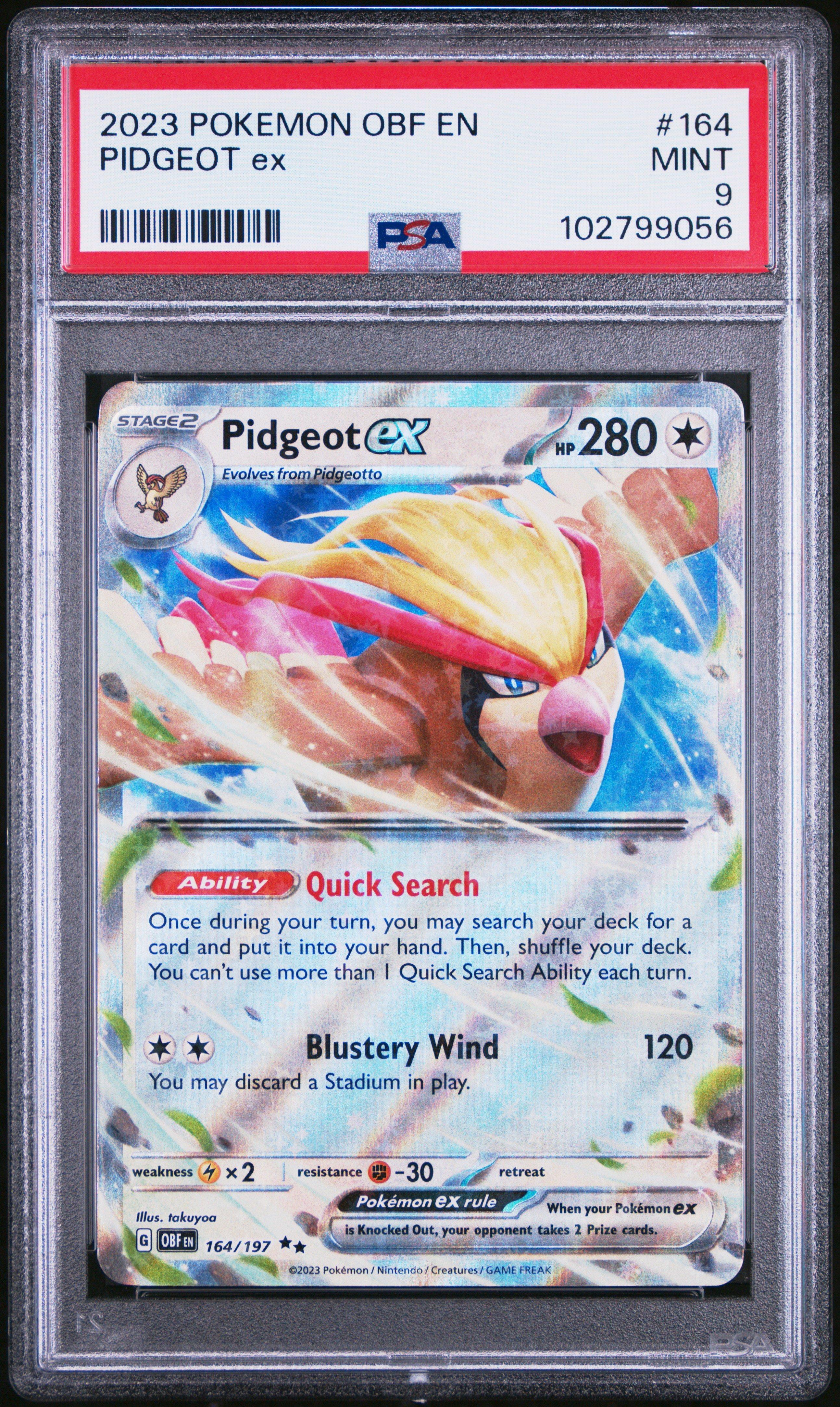 2023 Pokemon Obf En-obsidian Flames 164 Pidgeot Ex PSA 9