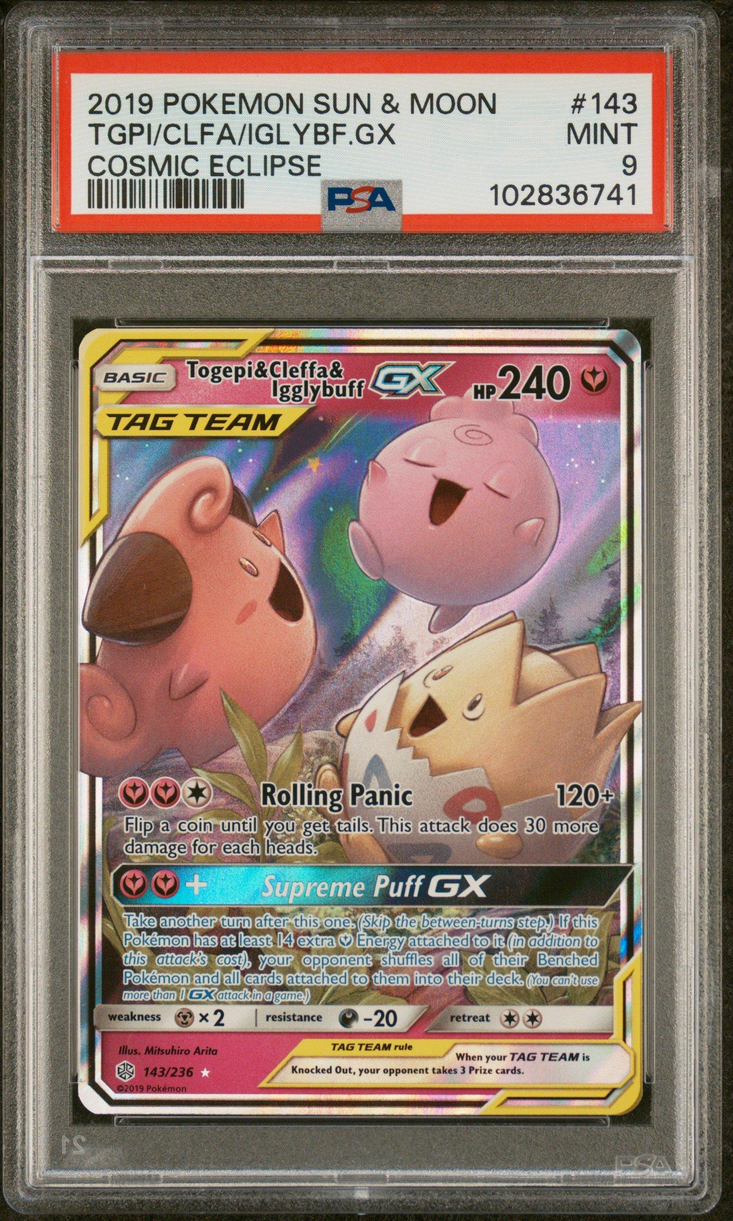 2019 Pokemon Sun & Moon Cosmic Eclipse 143 Togepi & Cleffa & Igglybuff Gx PSA