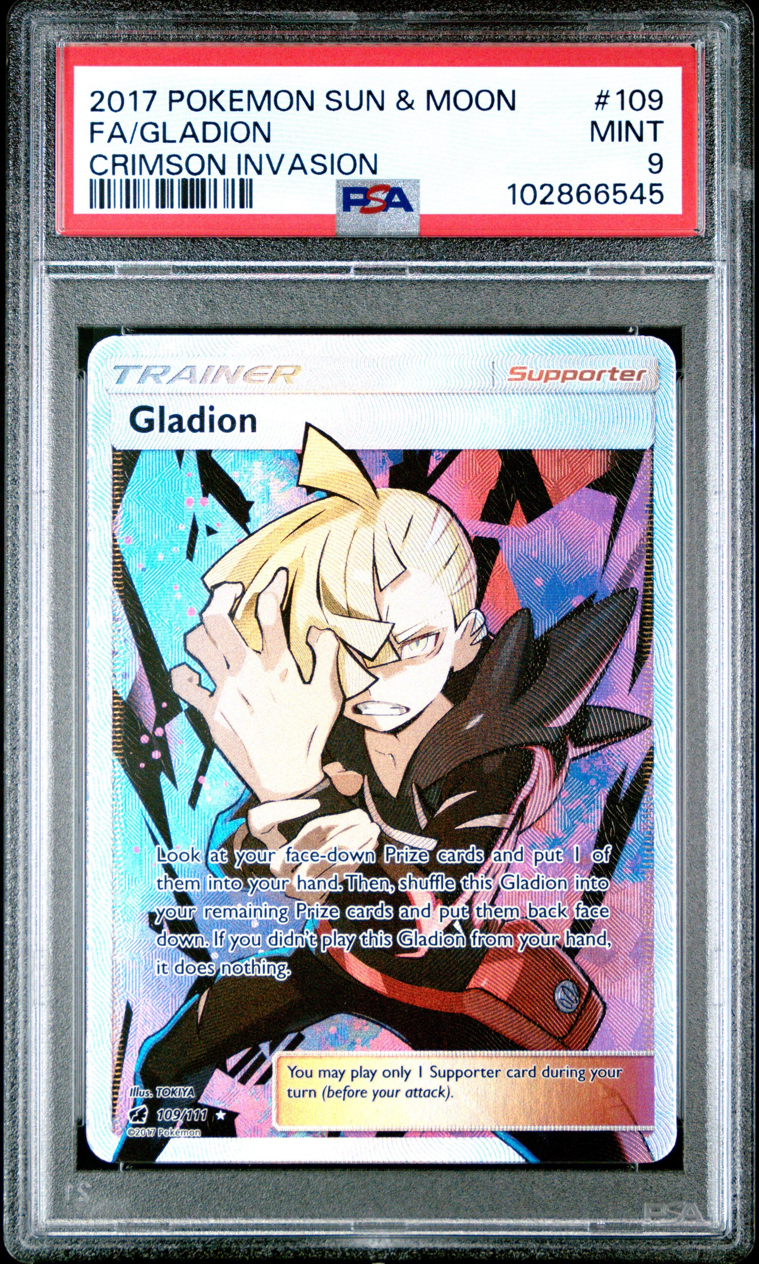 2017 Pokemon Sun & Moon Crimson Invasion 109 Full Art/gladion PSA
