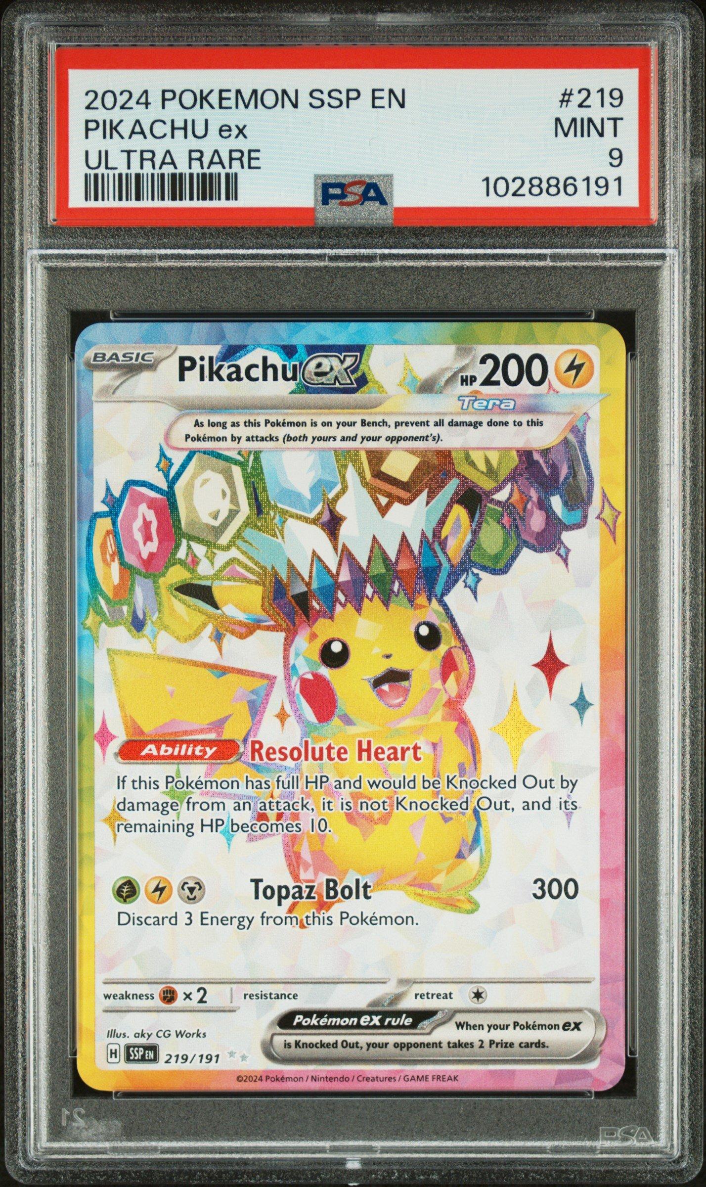 2024 Pokemon Ssp En-surging Sparks 219 Pikachu Ex Ultra Rare PSA 9