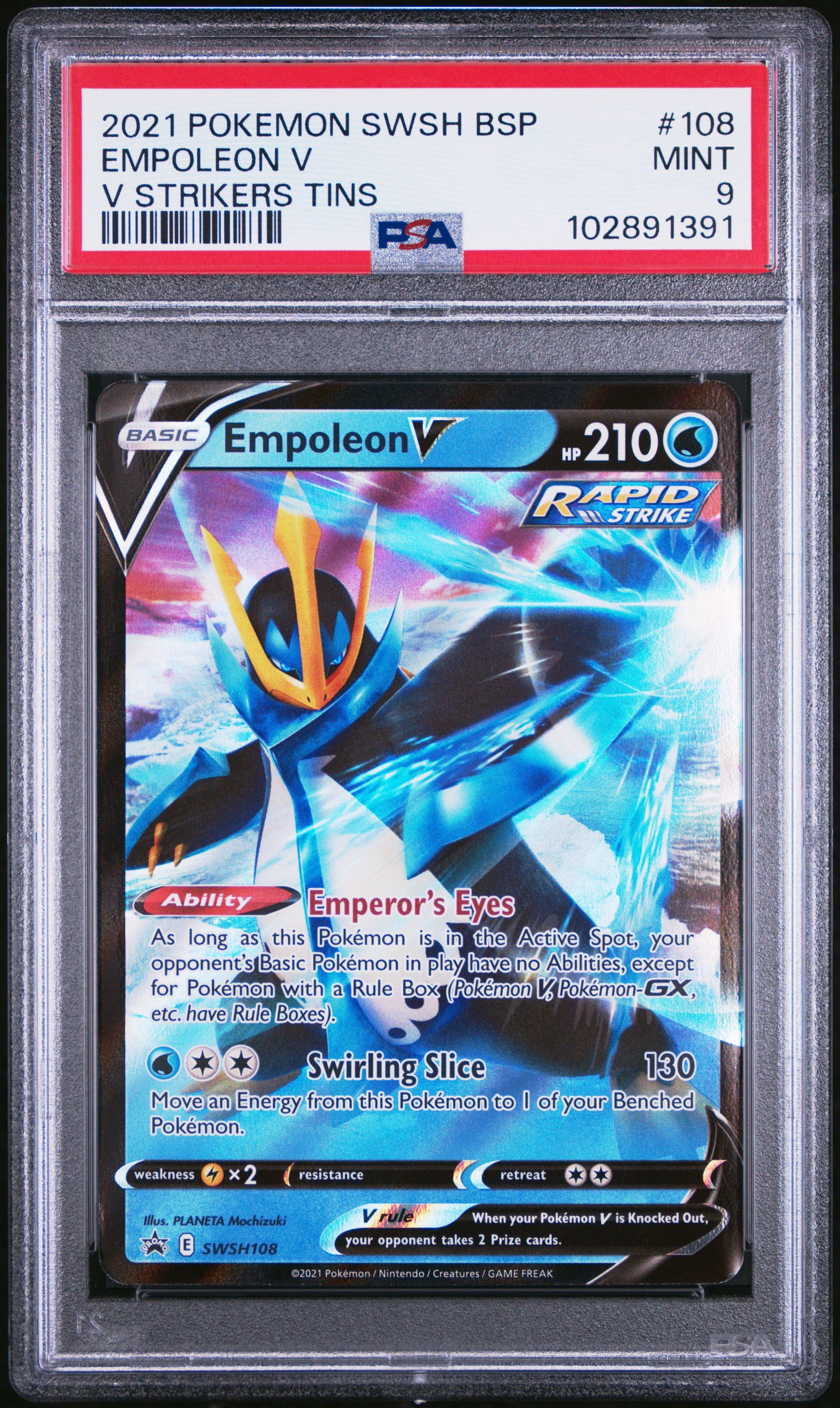 2021 Pokemon Swsh Black Star Promo 108 Empoleon V V Strikers Tins PSA