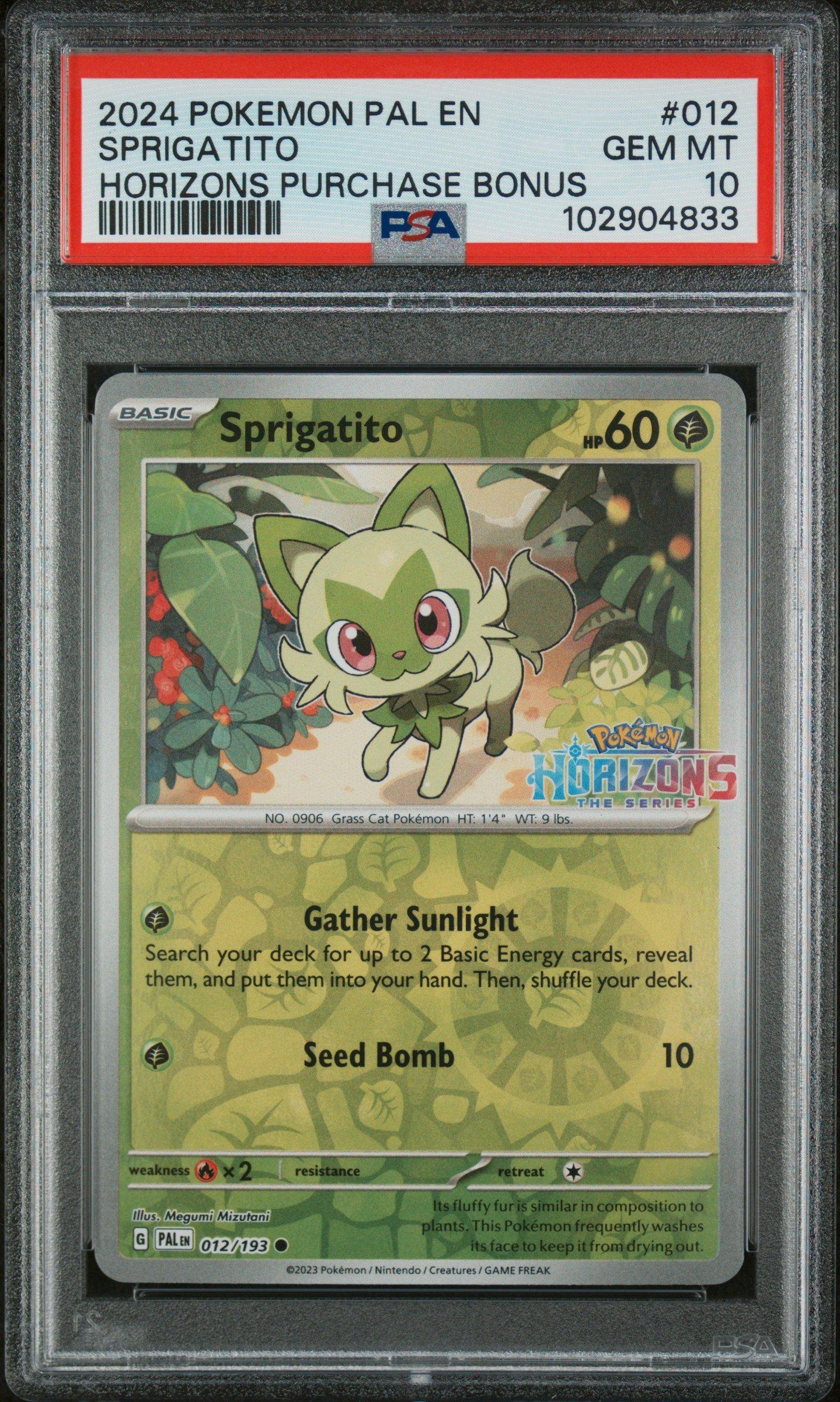 2024 Pokemon Pal En-paldea Evolved 012 Sprigatito Pokemon Horizons Purchase Bonus PSA 10