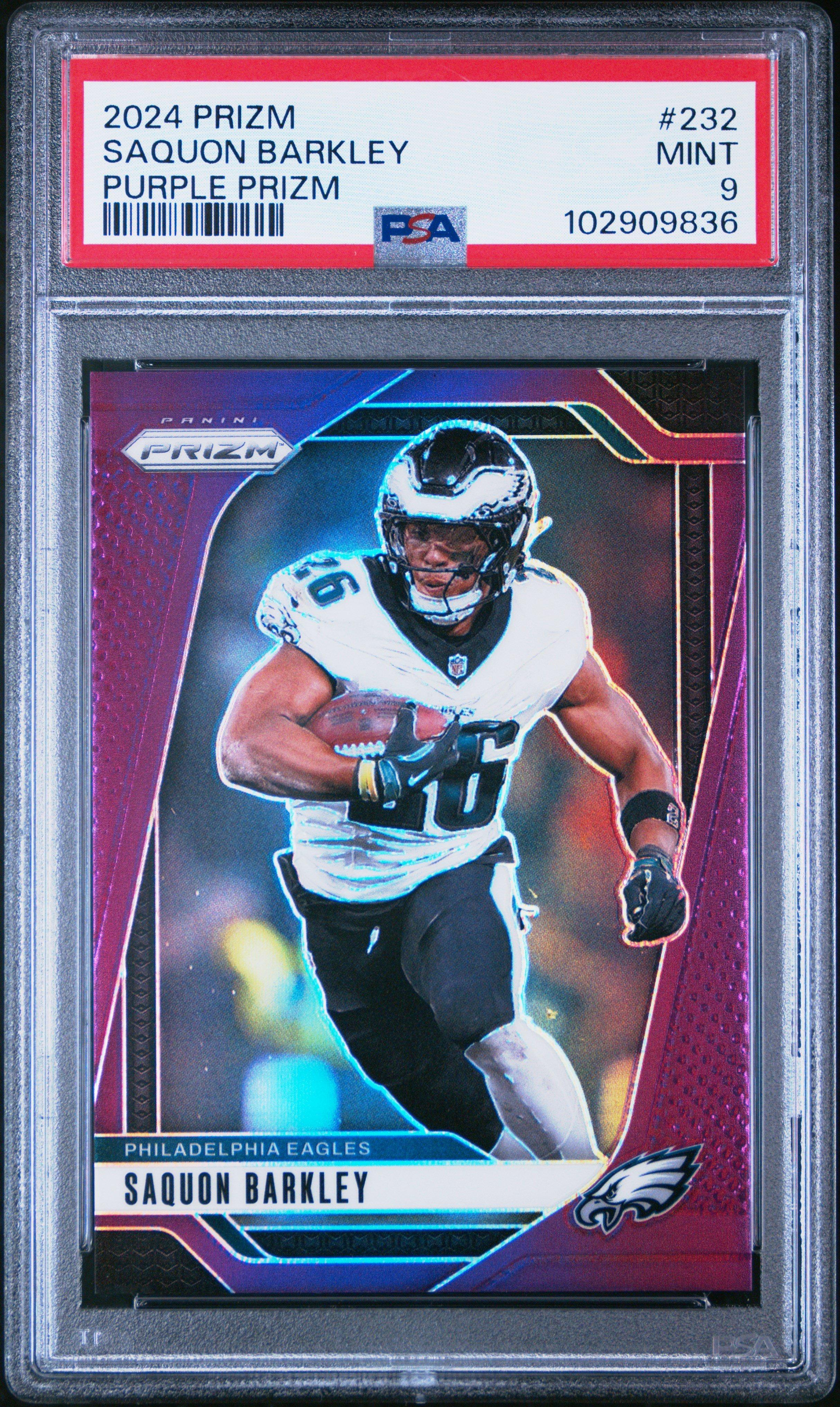 2024 Panini Prizm 232 Saquon Barkley Purple Prizm PSA 9