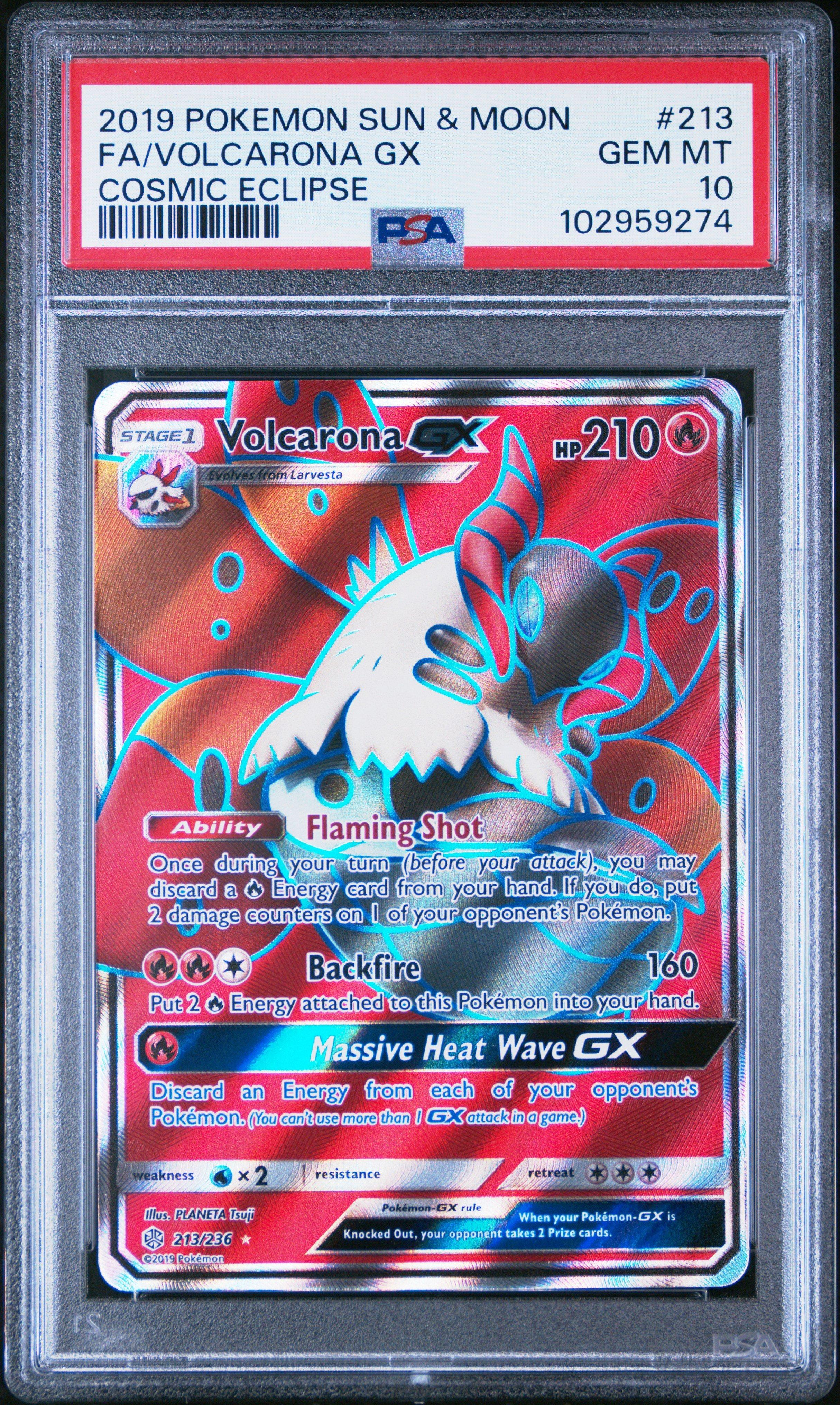 2019 Pokemon Sun & Moon Cosmic Eclipse 213 Full Art/volcarona Gx PSA
