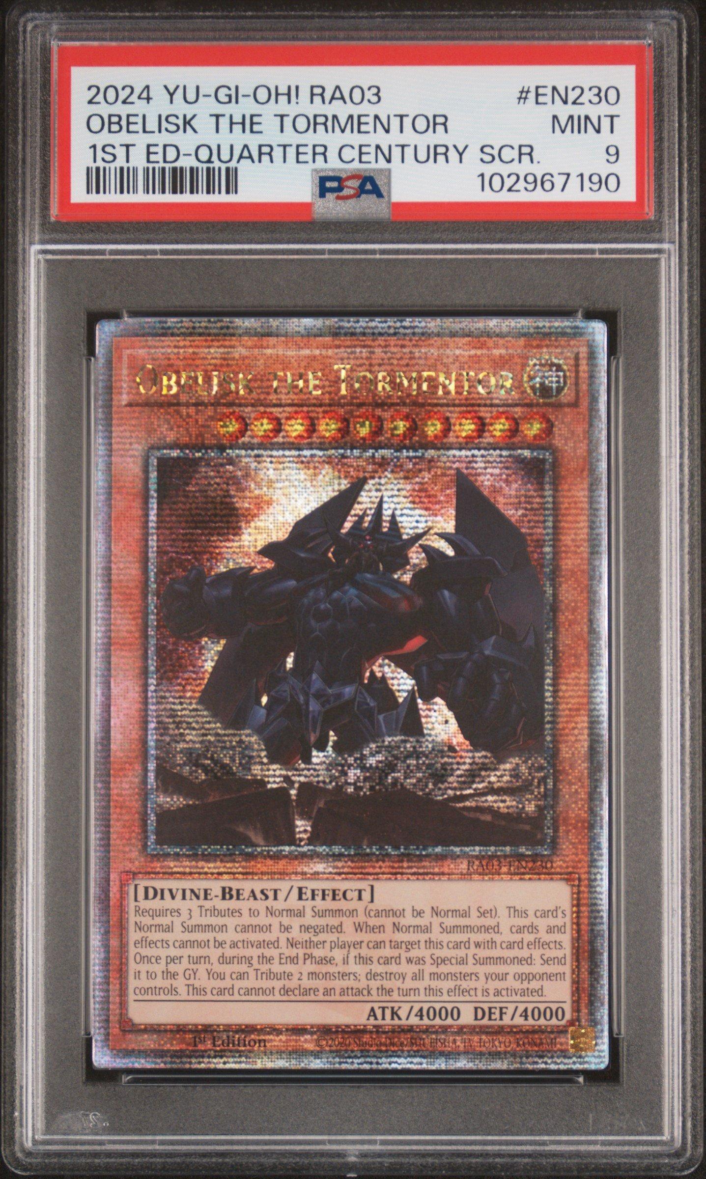 2024 Yu-gi-oh! Ra03-quarter Century Bonanza En230 Obelisk The Tormentor 1st Edition-quarter Century Secret Rare PSA