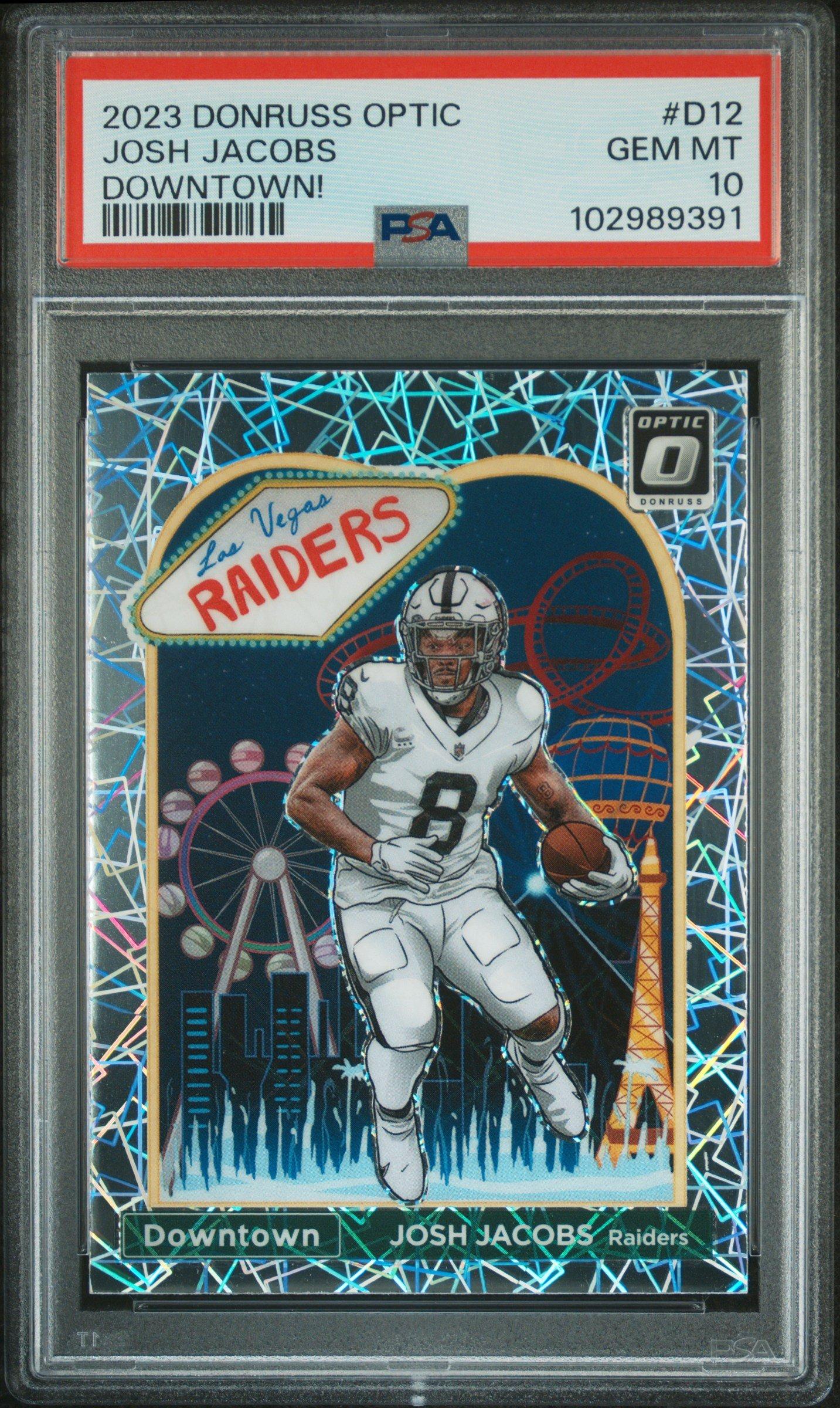 2023 Panini Donruss Optic Downtown! D12 Josh Jacobs PSA 10 Graded