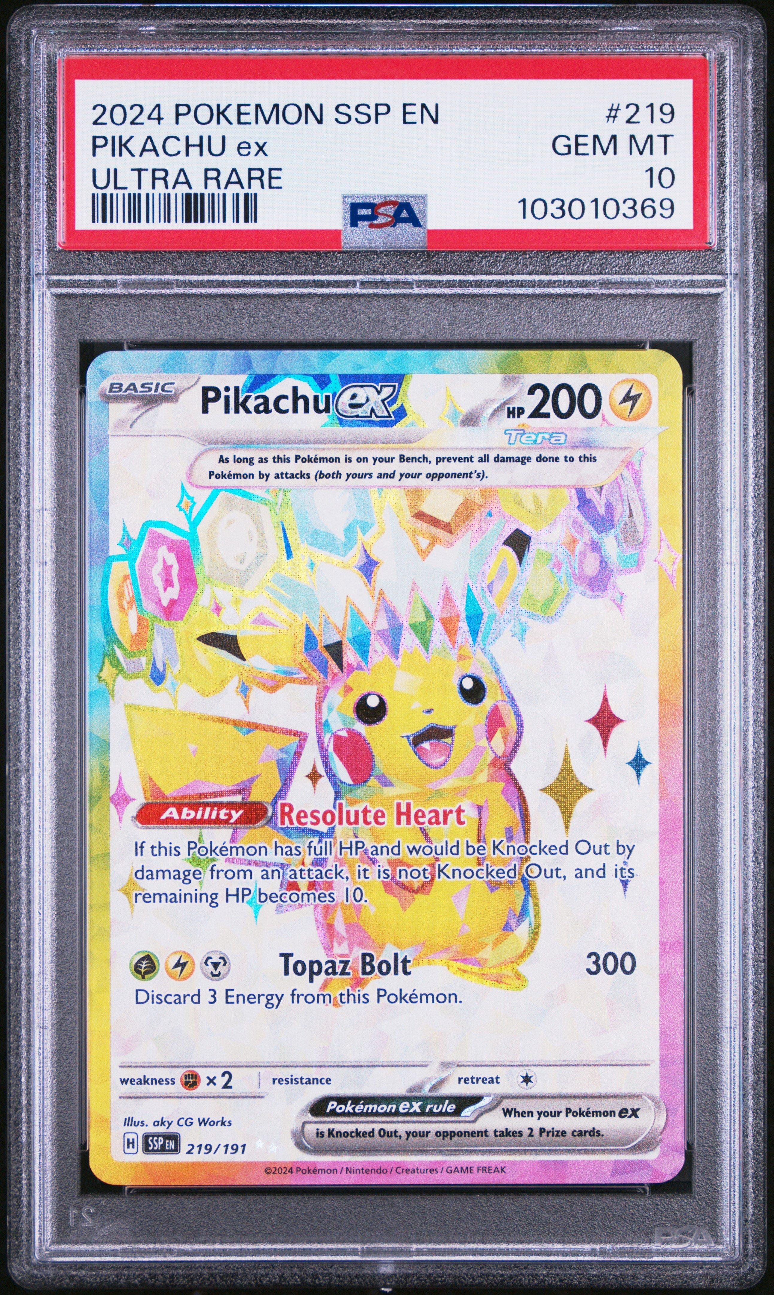ポケモンカードゲーム 2024 Pikachu ex SPECIAL ART RARE PSA10 2024 PSA 10 Pokemon Surging Sparks Pikachu ex Full Art 219/191