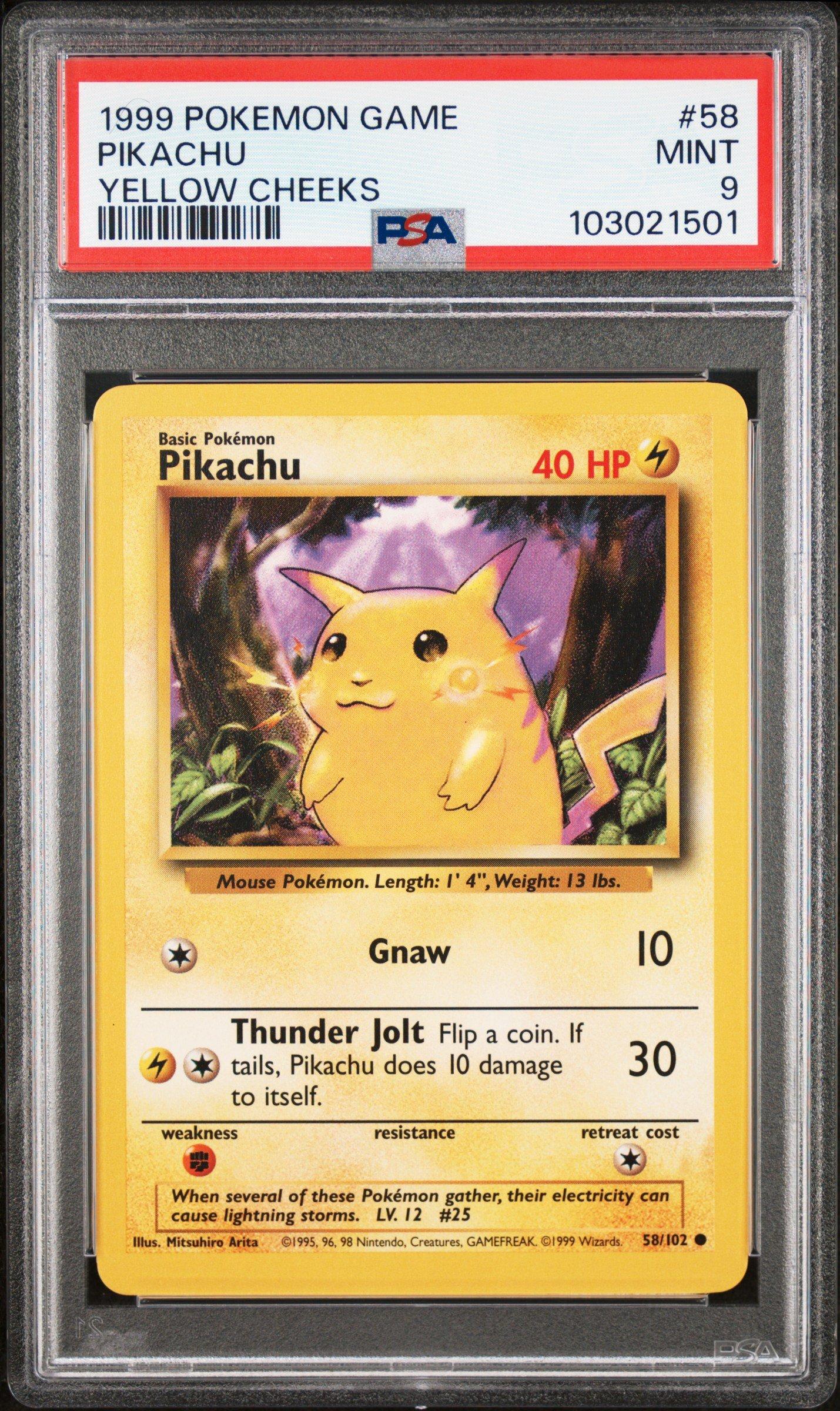 1999 Pokemon Game 58 Pikachu Yellow Cheeks PSA 9 Graded Card