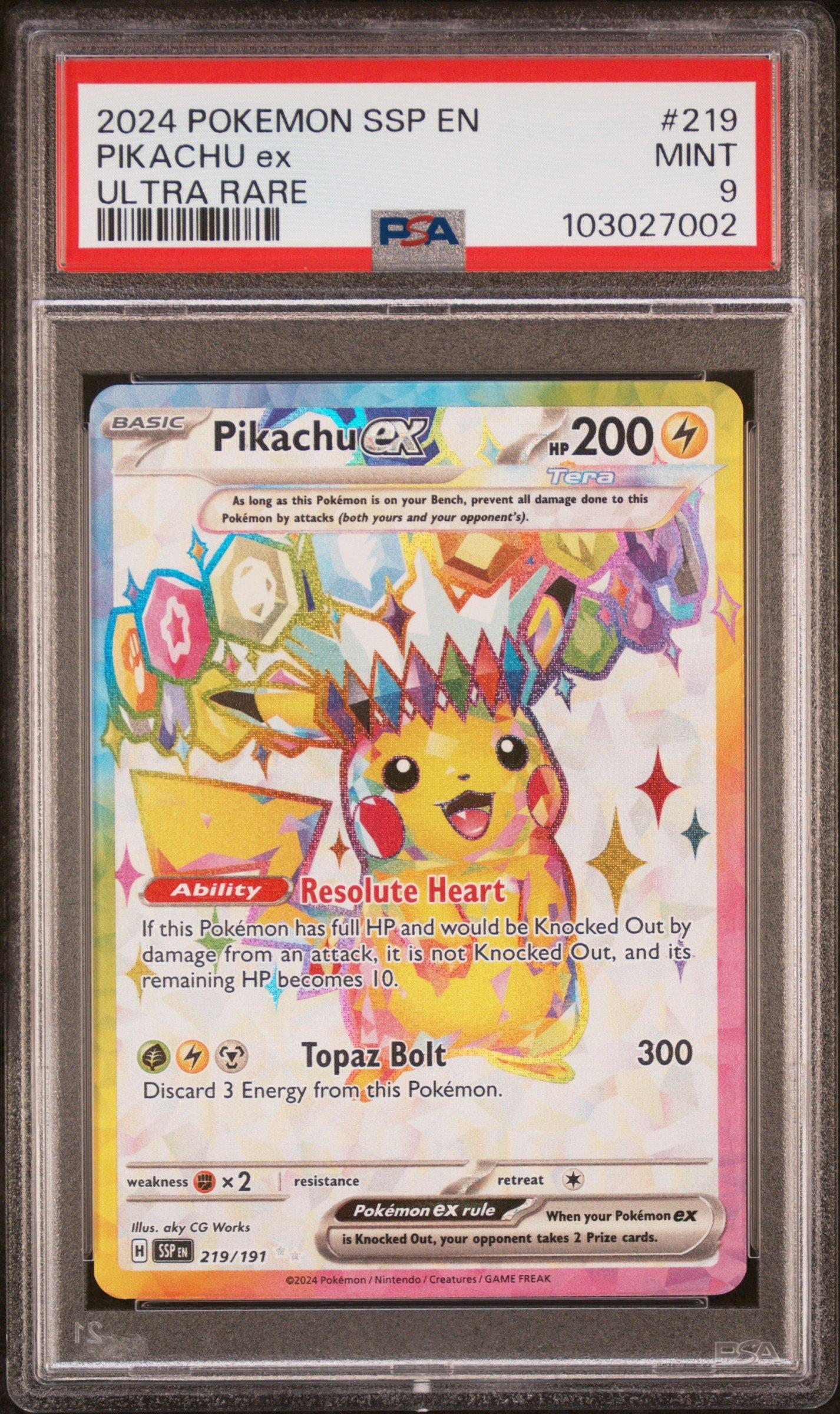 2024 Pokemon Ssp En-surging Sparks 219 Pikachu Ex Ultra Rare PSA 9