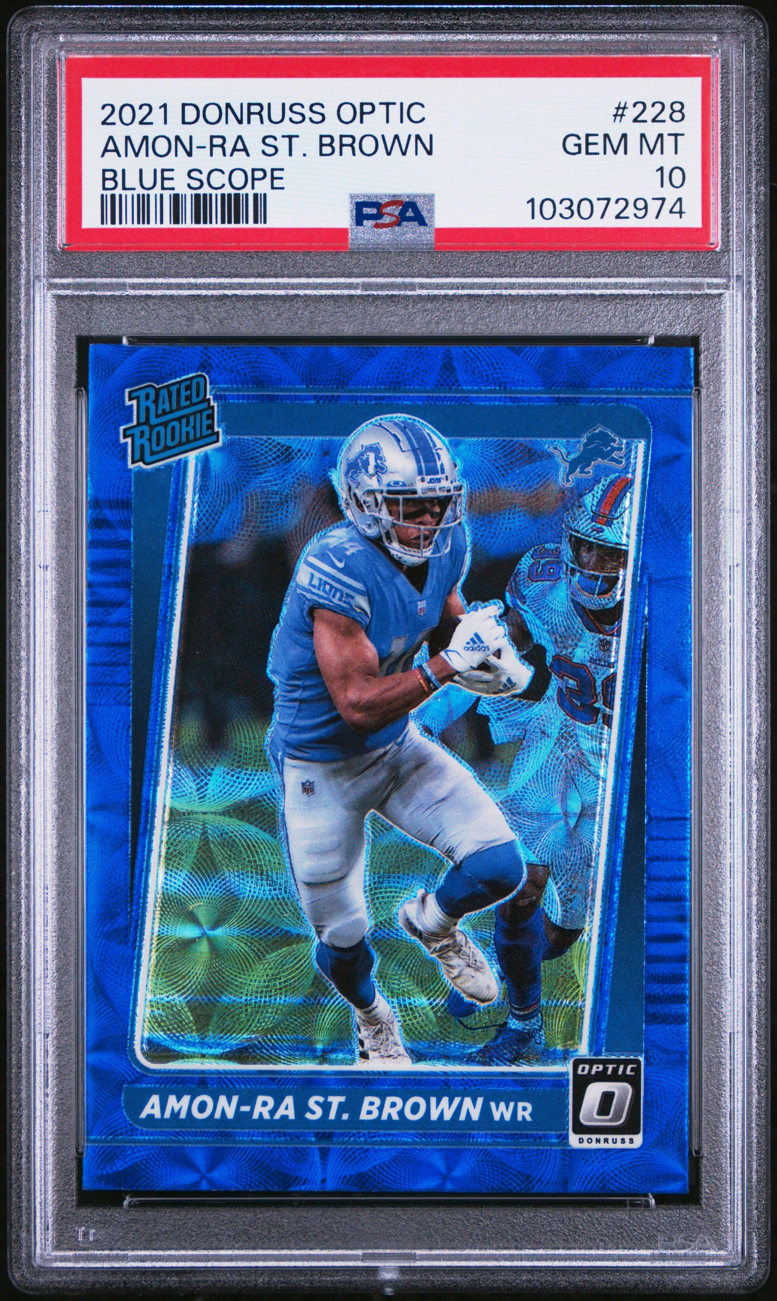 2021 Panini Donruss Optic 228 Amon-ra St. Brown Blue Scope PSA