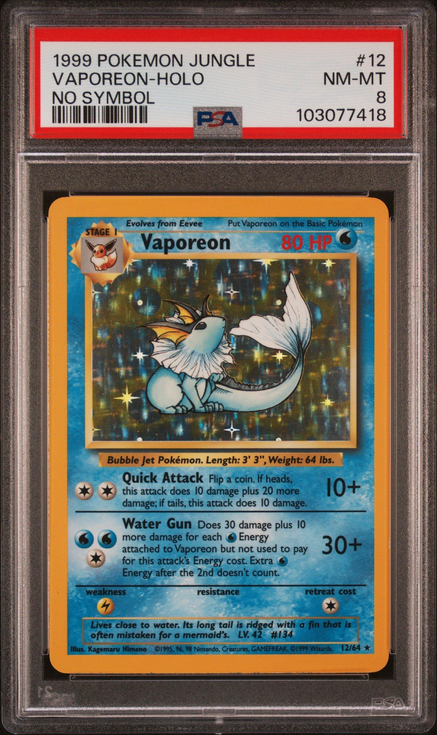 1999 Pokemon Jungle 12 Vaporeon-holo No Symbol PSA