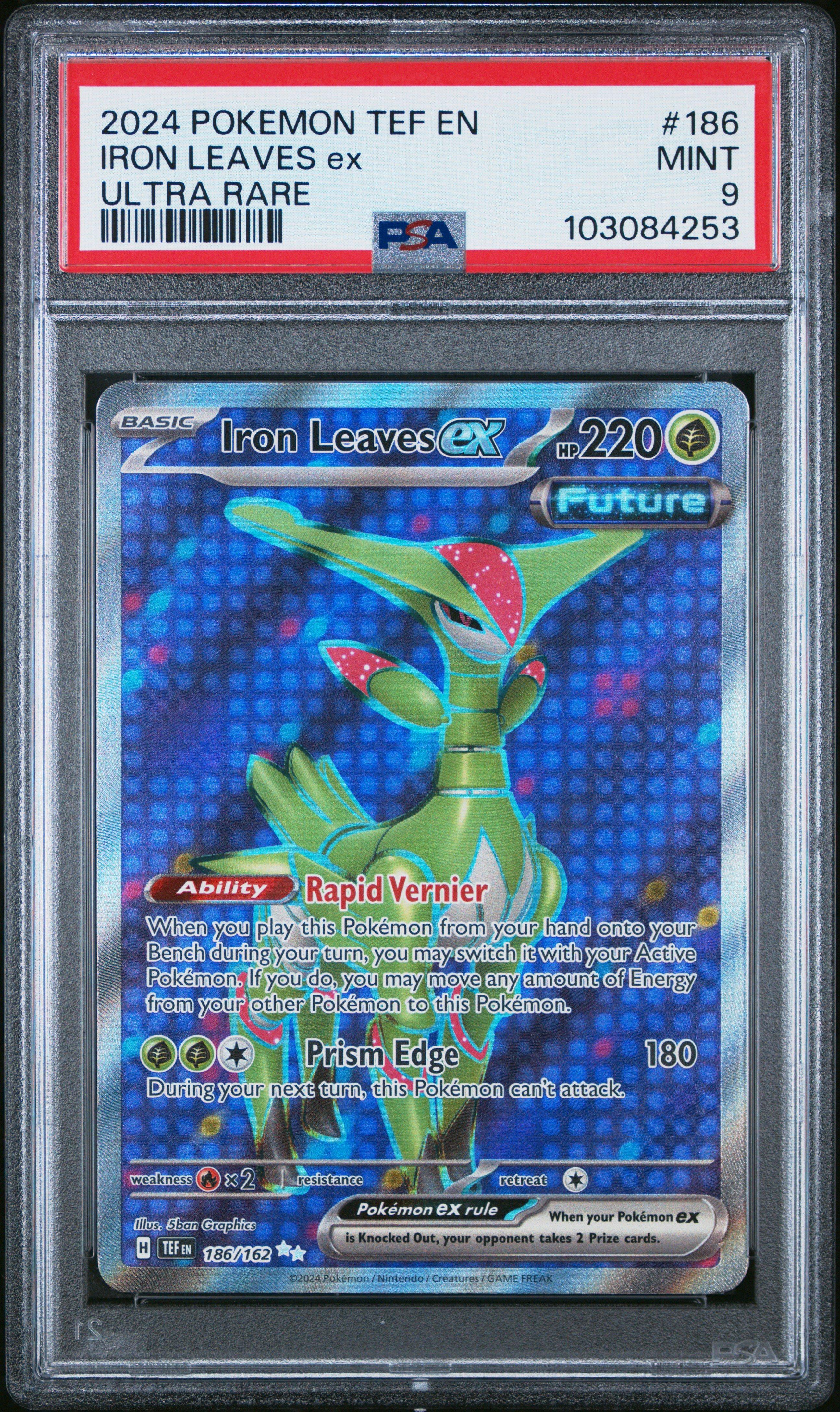 2024 Pokemon Tef En-temporal Forces 186 Iron Leaves Ex Ultra Rare PSA