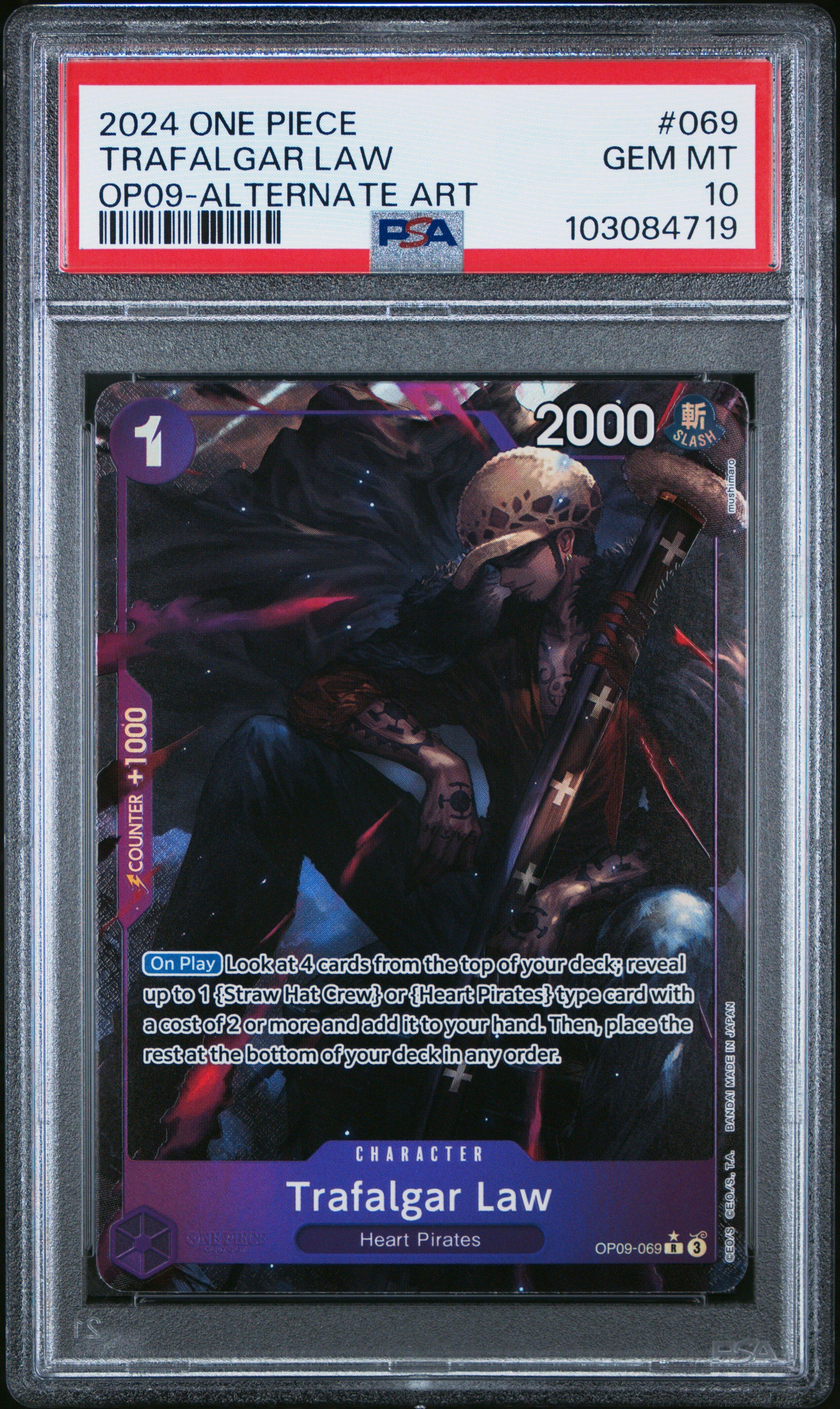 2024 One Piece Op09-emperors In The New World 069 Trafalgar Law Alternate Art PSA 10
