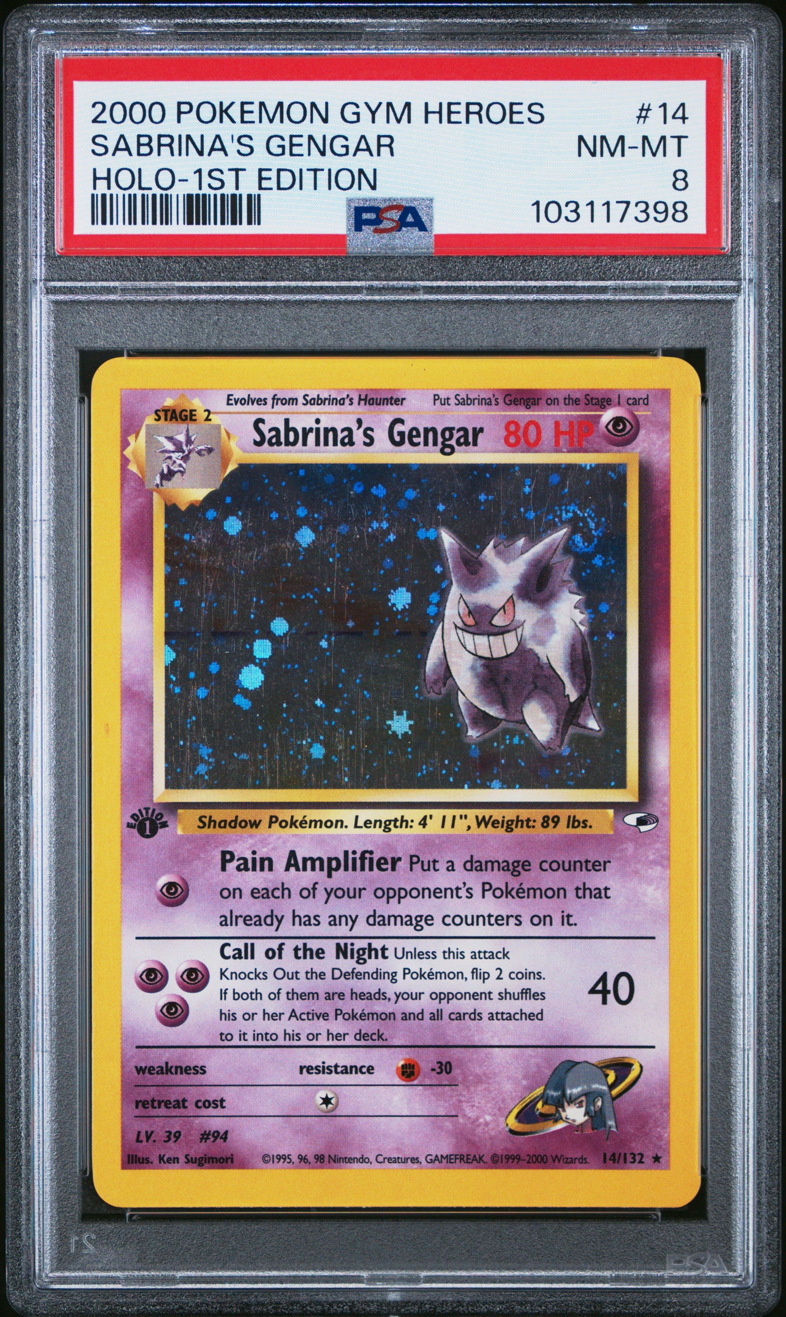 2000 Pokemon Gym Heroes 14 Sabrina's Gengar Holo-1st Edition PSA 8