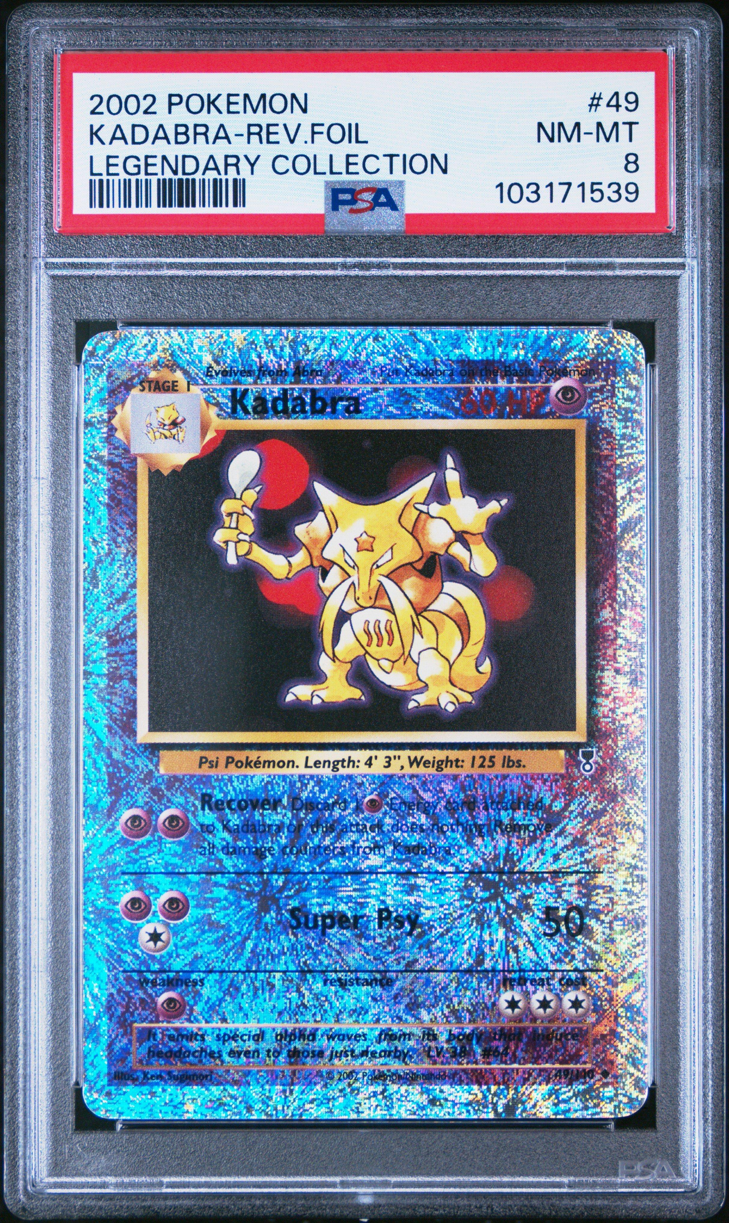 2002 Pokemon Legendary Collection 49 Kadabra-reverse Foil PSA 8