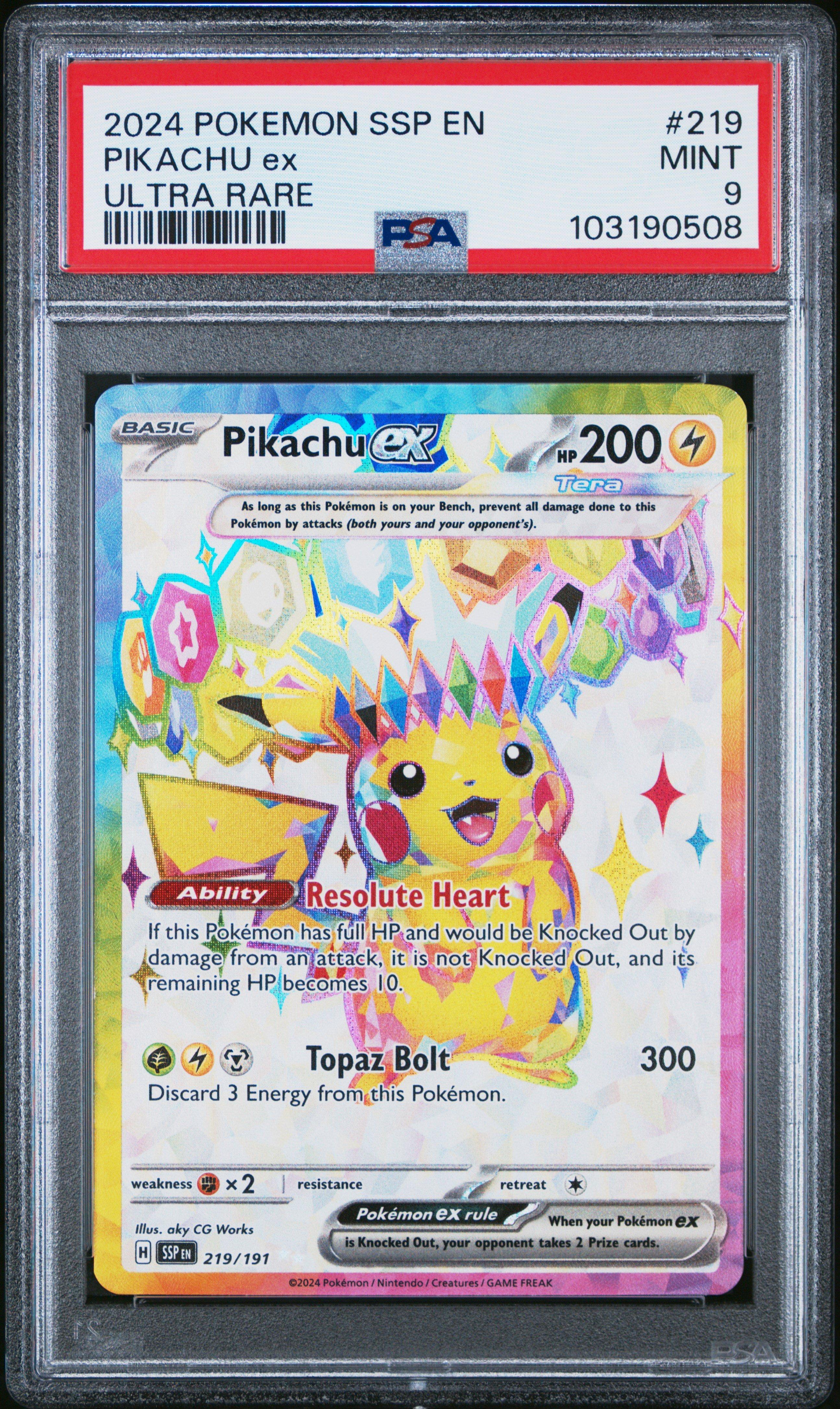2024 Pokemon Ssp En-surging Sparks 219 Pikachu Ex Ultra Rare PSA 9