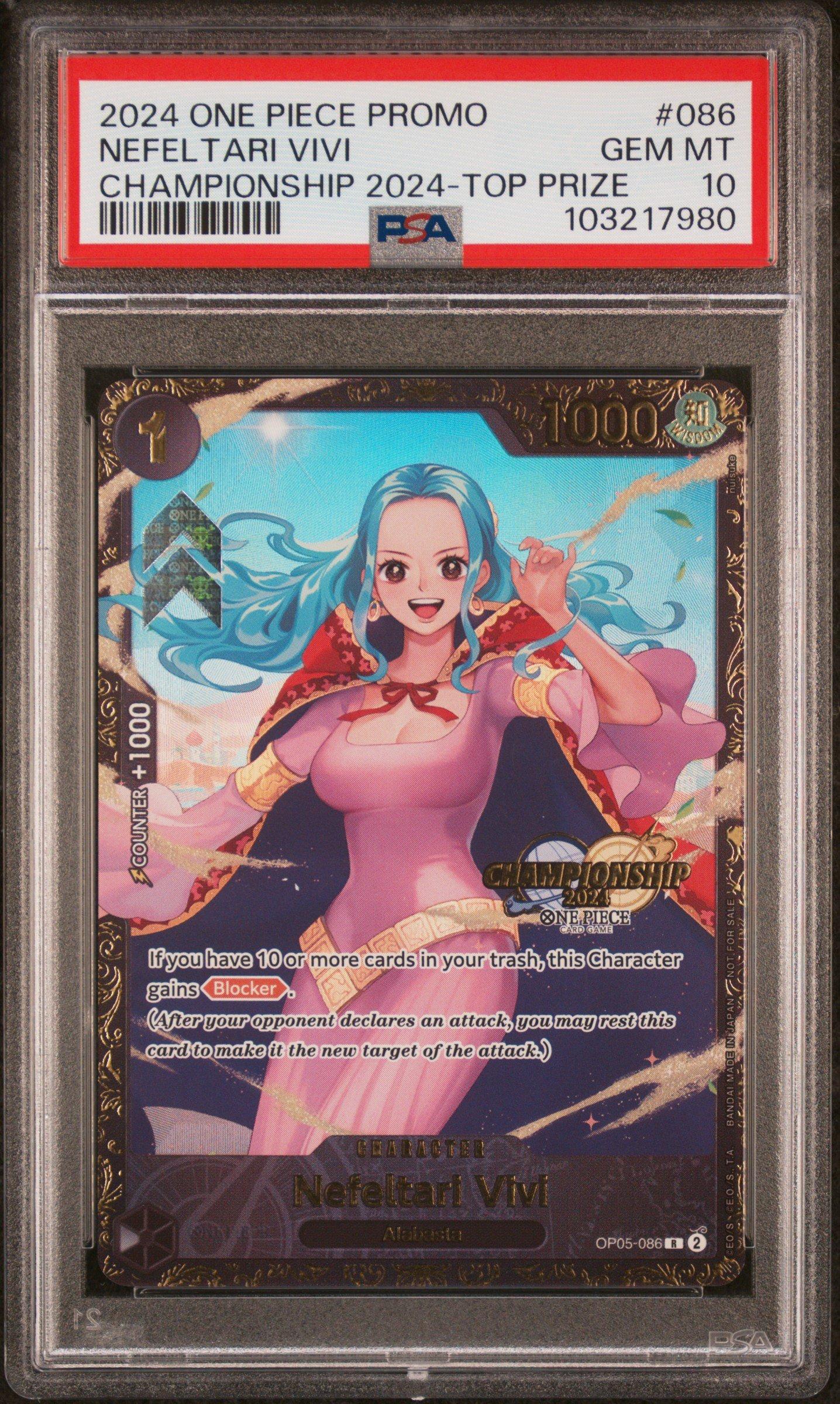 2024 One Piece Promos 086 Nefeltari Vivi Championship 2024-top Prize PSA 10