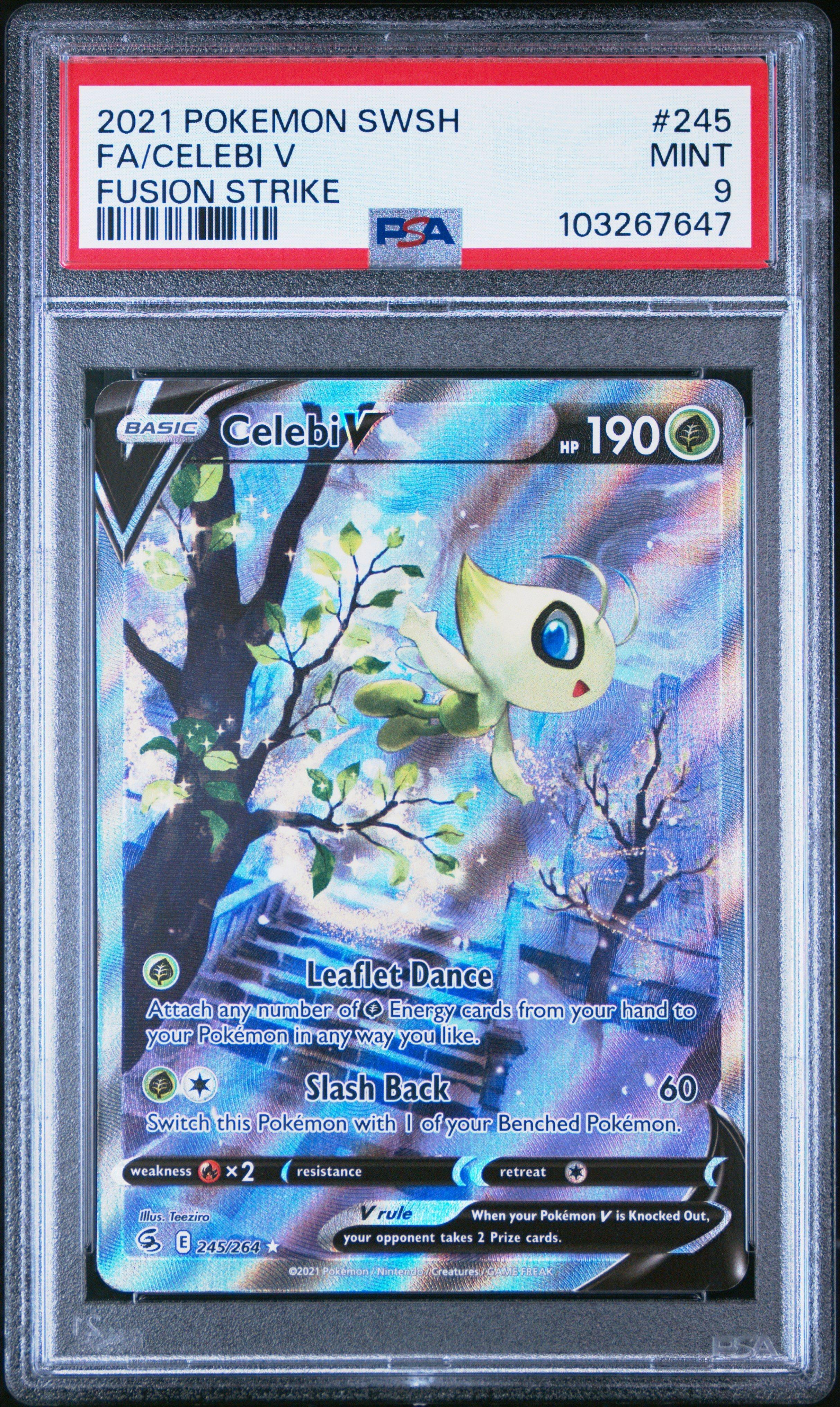 2021 Pokemon Sword & Shield Fusion Strike 245 Full Art/celebi V PSA