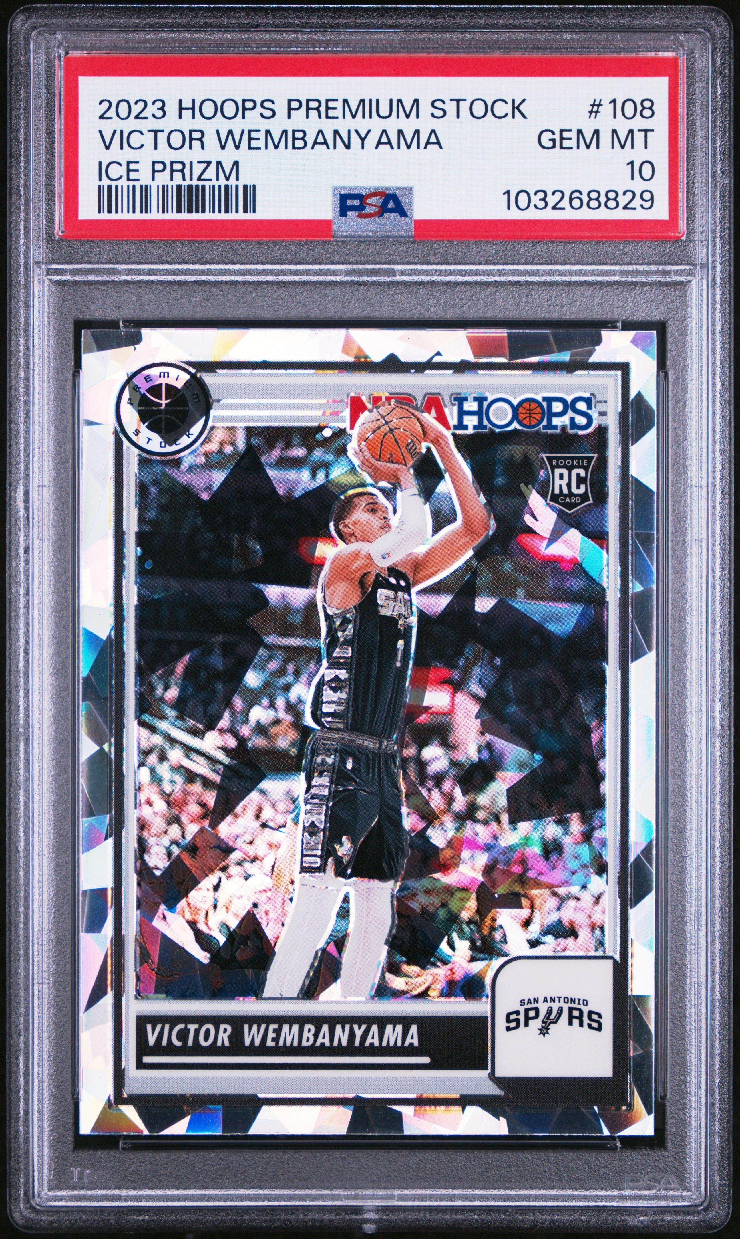 2023 Panini Hoops Premium Stock 108 Victor Wembanyama Ice Prizm PSA